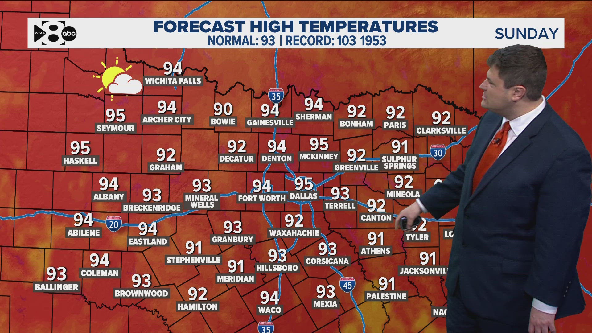 Here is the latest forecast from Dallas-Fort Worth.