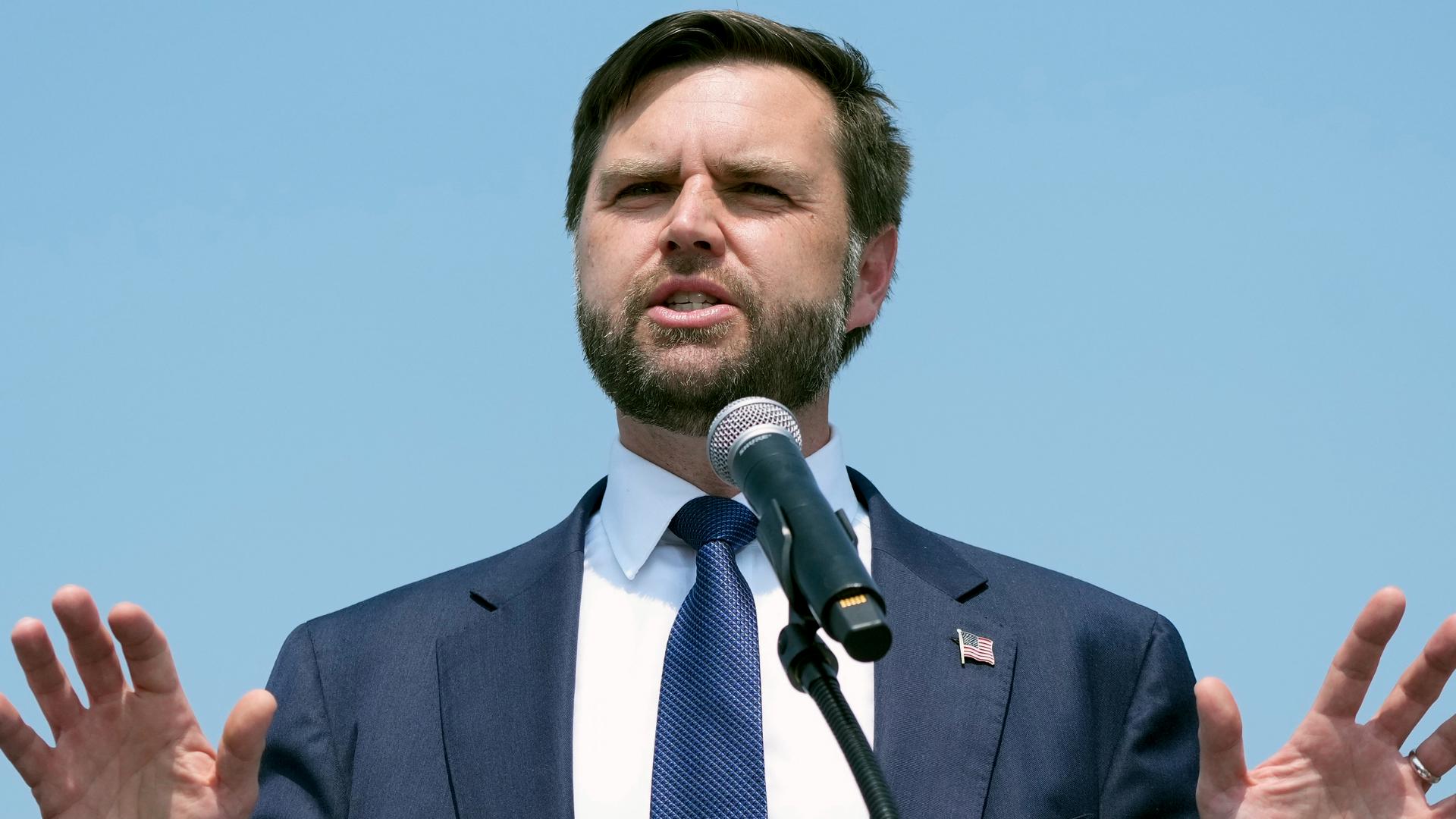 Vice Presidential nominee Senator JD Vance delivered remarks in Byron Center, Michigan, at a campaign rally on August 14, 2024.