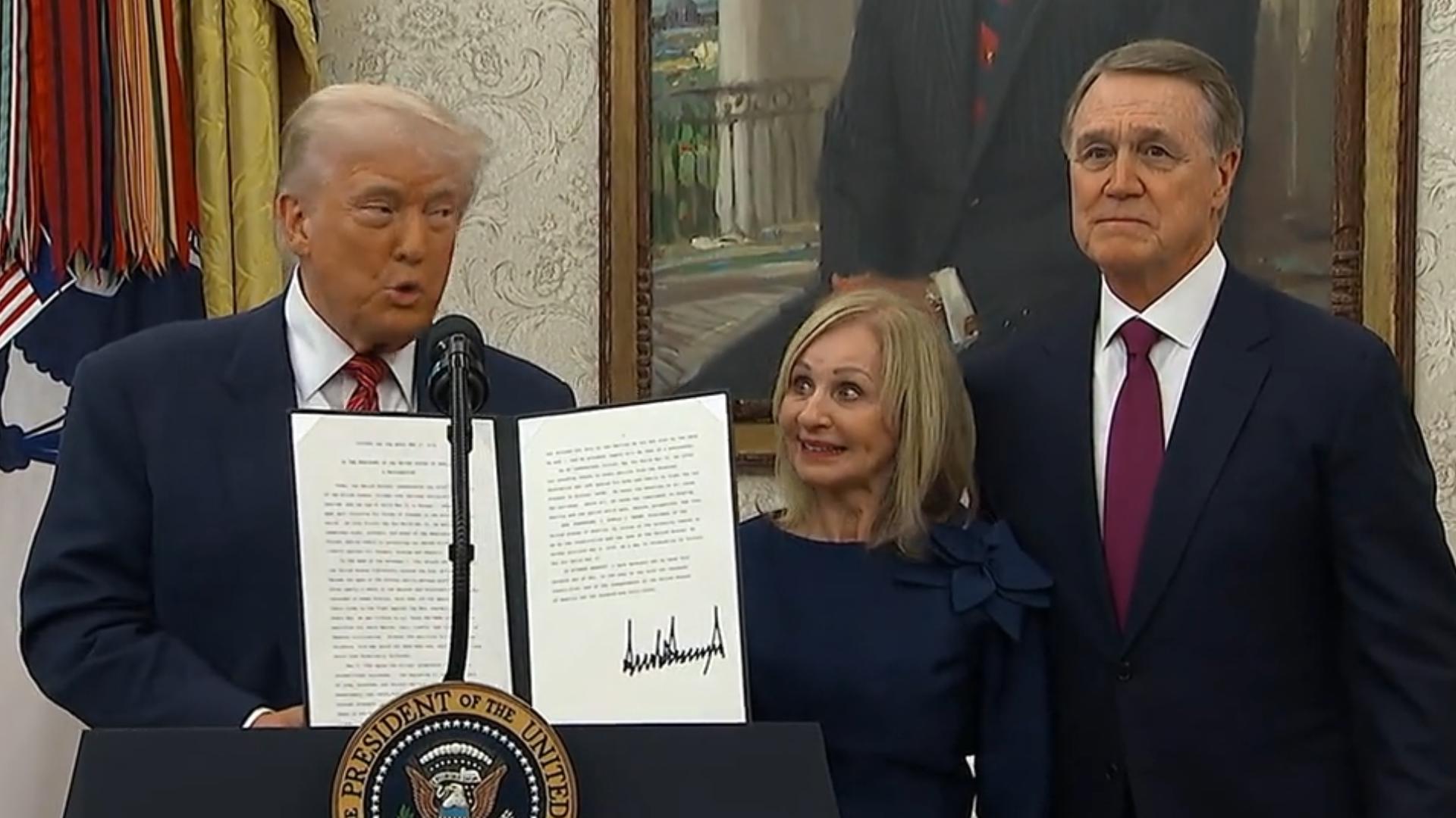 President Donald Trump swore in David Perdue, a businessman and former U.S. senator, as ambassador to China on May 7, 2025.