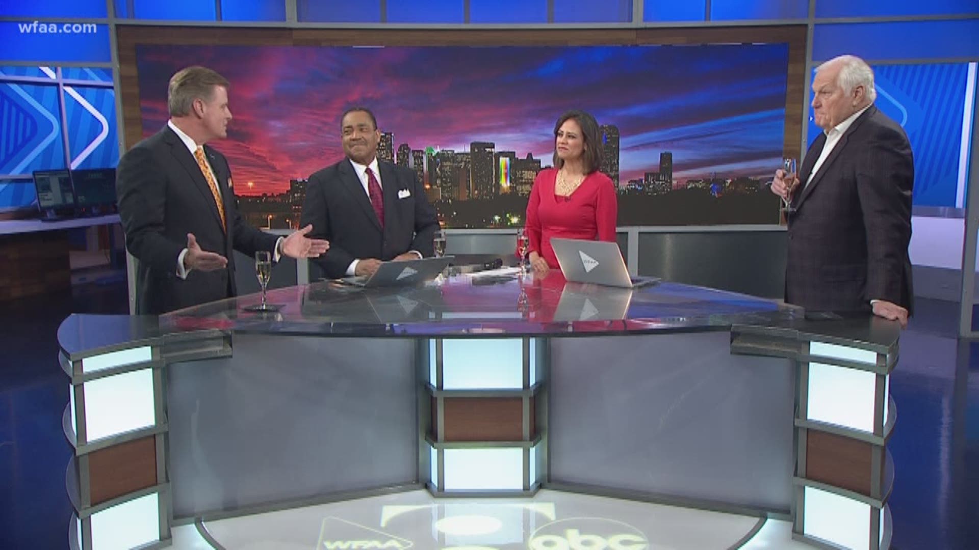 The WFAA 10 p.m. crew shares favorite stories and gives a toast as John McCaa signs off.