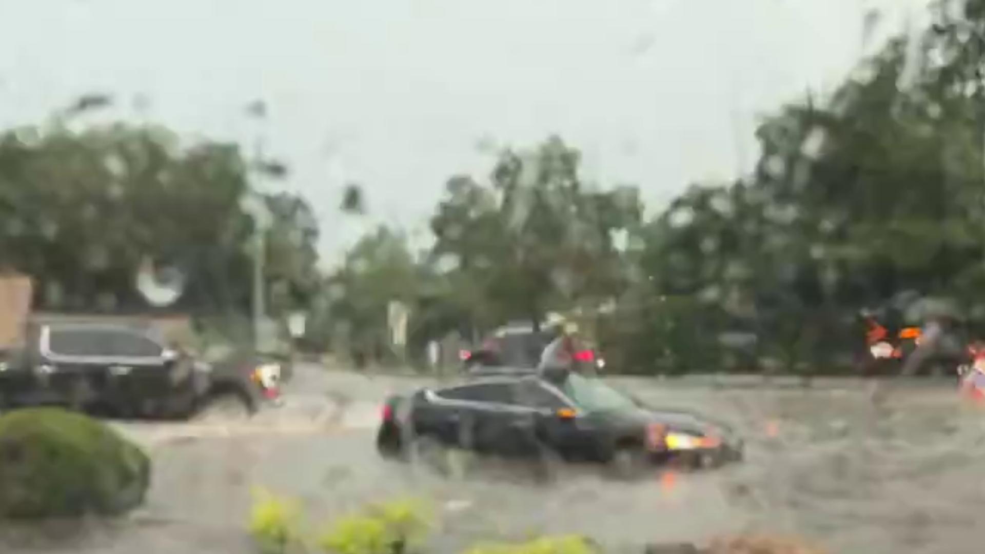 Rainfall flooded the streets on Sunday near University Park.