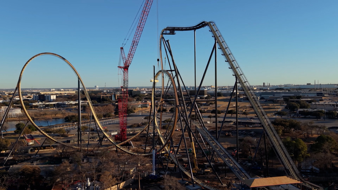 Six Flags Over Texas' new 87 mph dive coaster just hit another big construction milestone