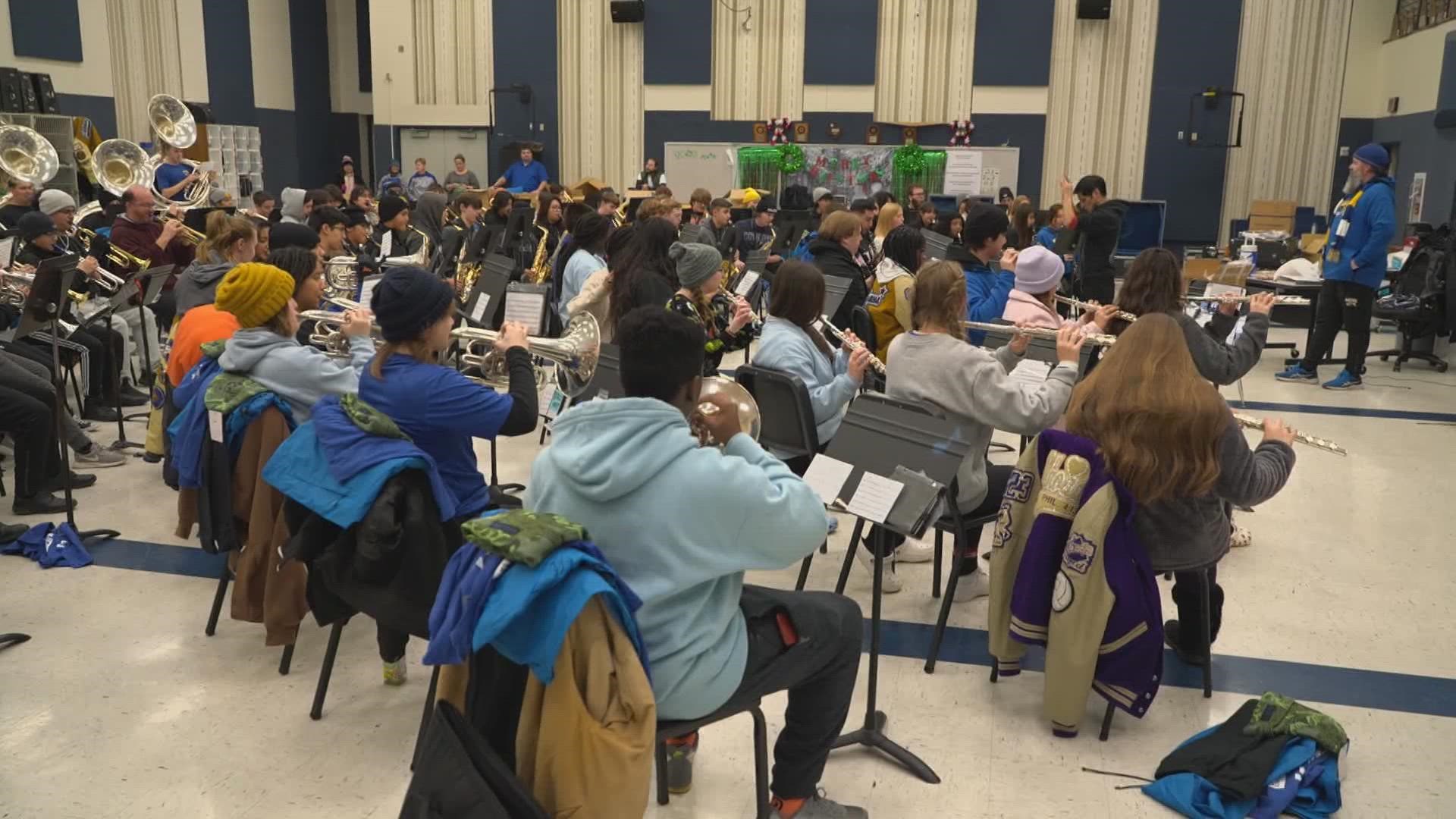 Band members at Boswell High School in Fort Worth are having get ready for not only the performance, but also the arctic air.