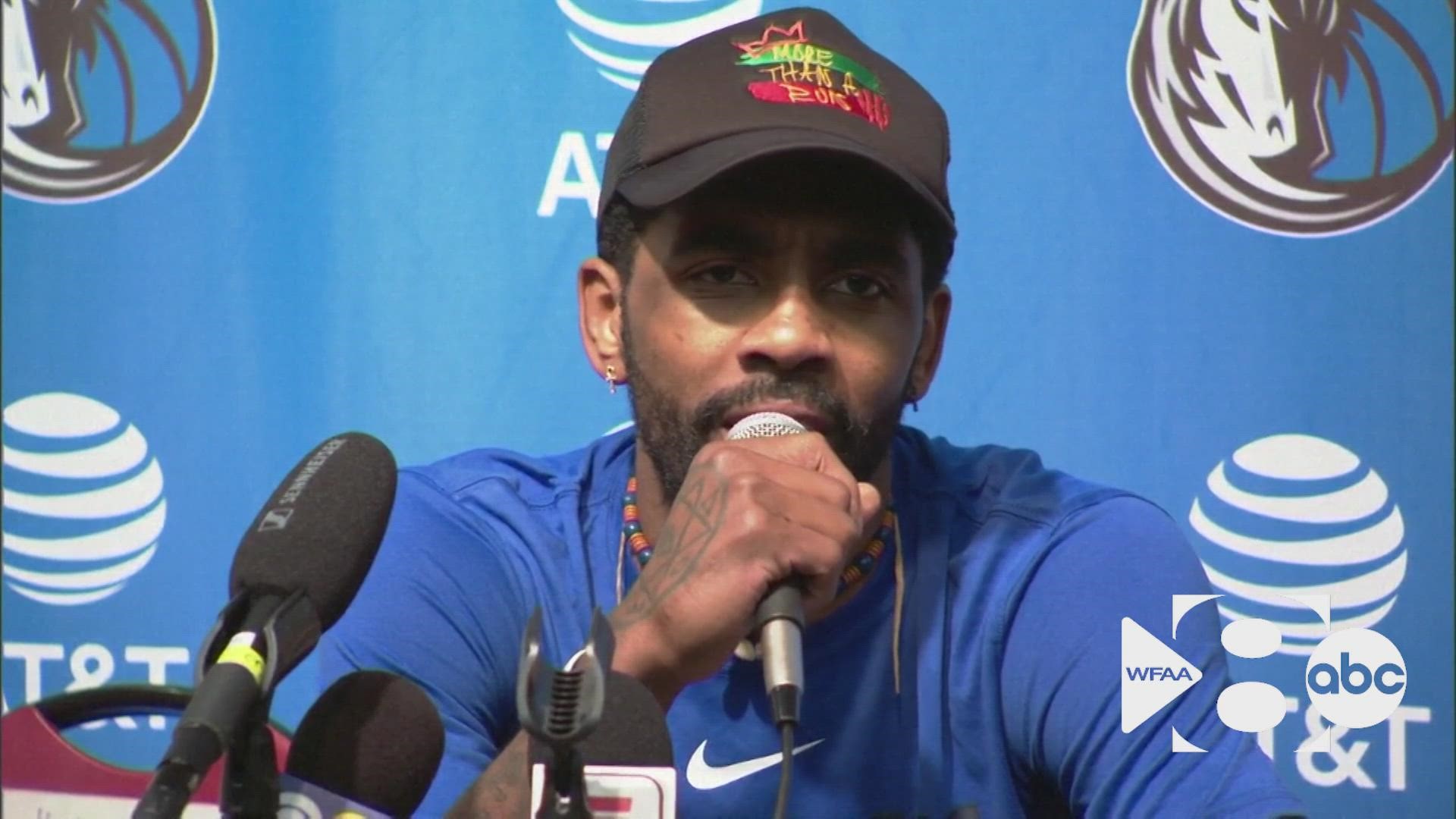 All-Star guard Kyrie Irving spoke to the media Tuesday for the first time since the Brooklyn Nets traded him to the Dallas Mavericks.