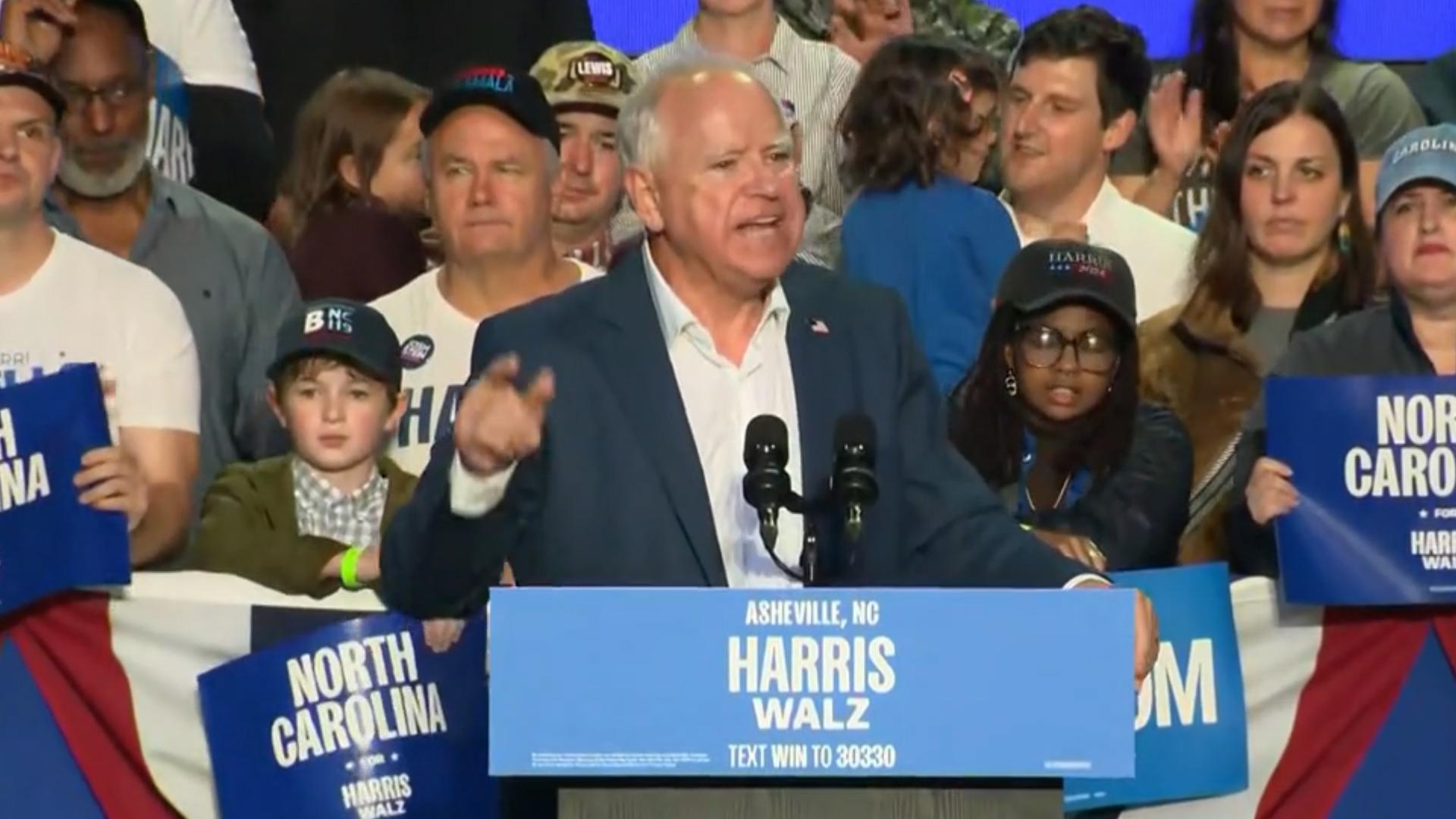 Minnesota Governor Tim Walz was in Asheville, North Carolina, speaking at a Harris campaign event on September 17, 2024.