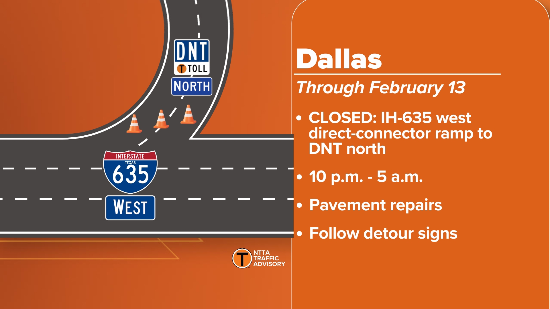 Key I-635 to Dallas North Tollway ramp closing overnight in Dallas ...