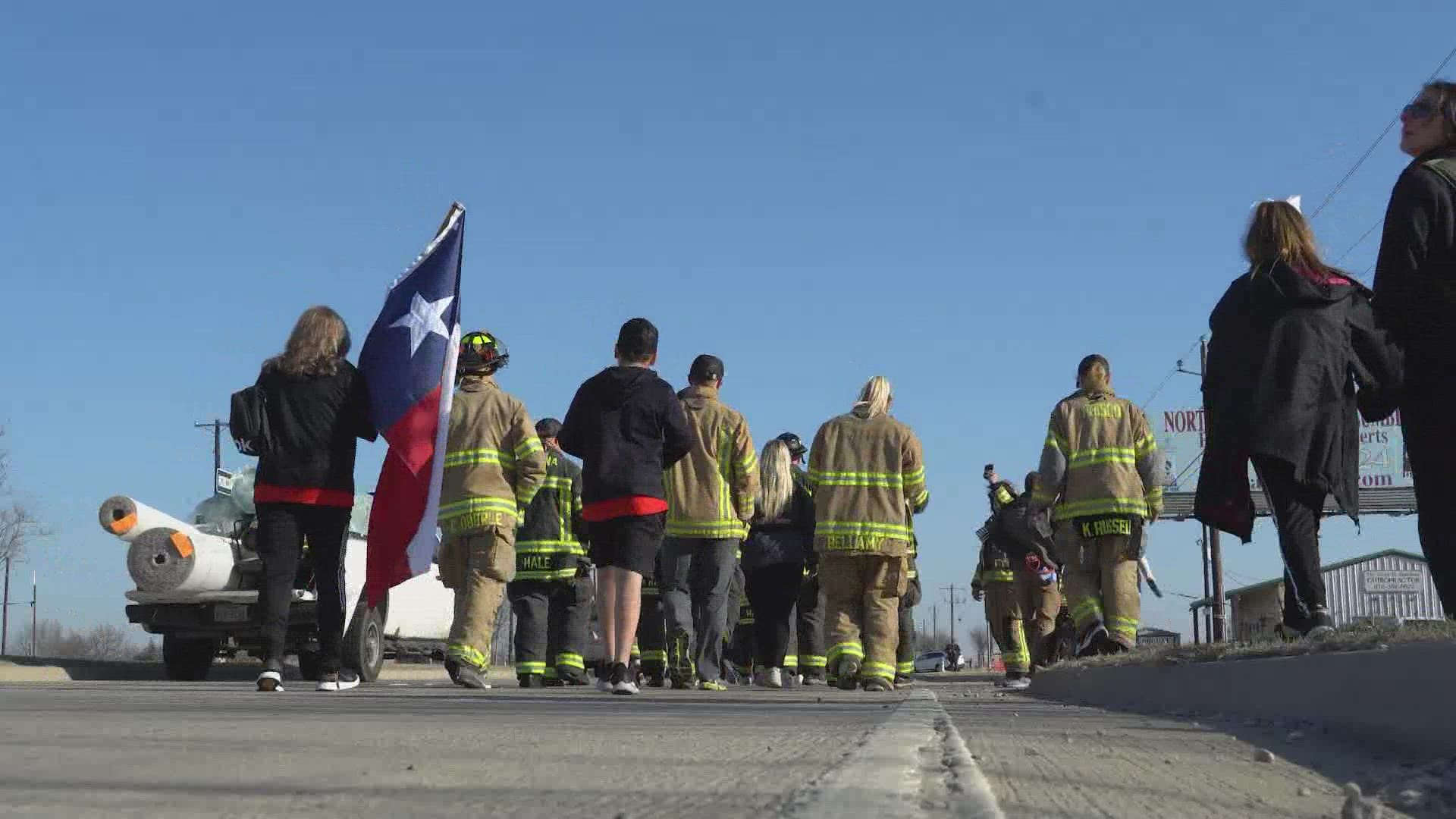 Firefighters and family members finished a 140-mile walk from Celina to Plano to honor firefighters with cancer. It is the leading cause of death in firefighters.