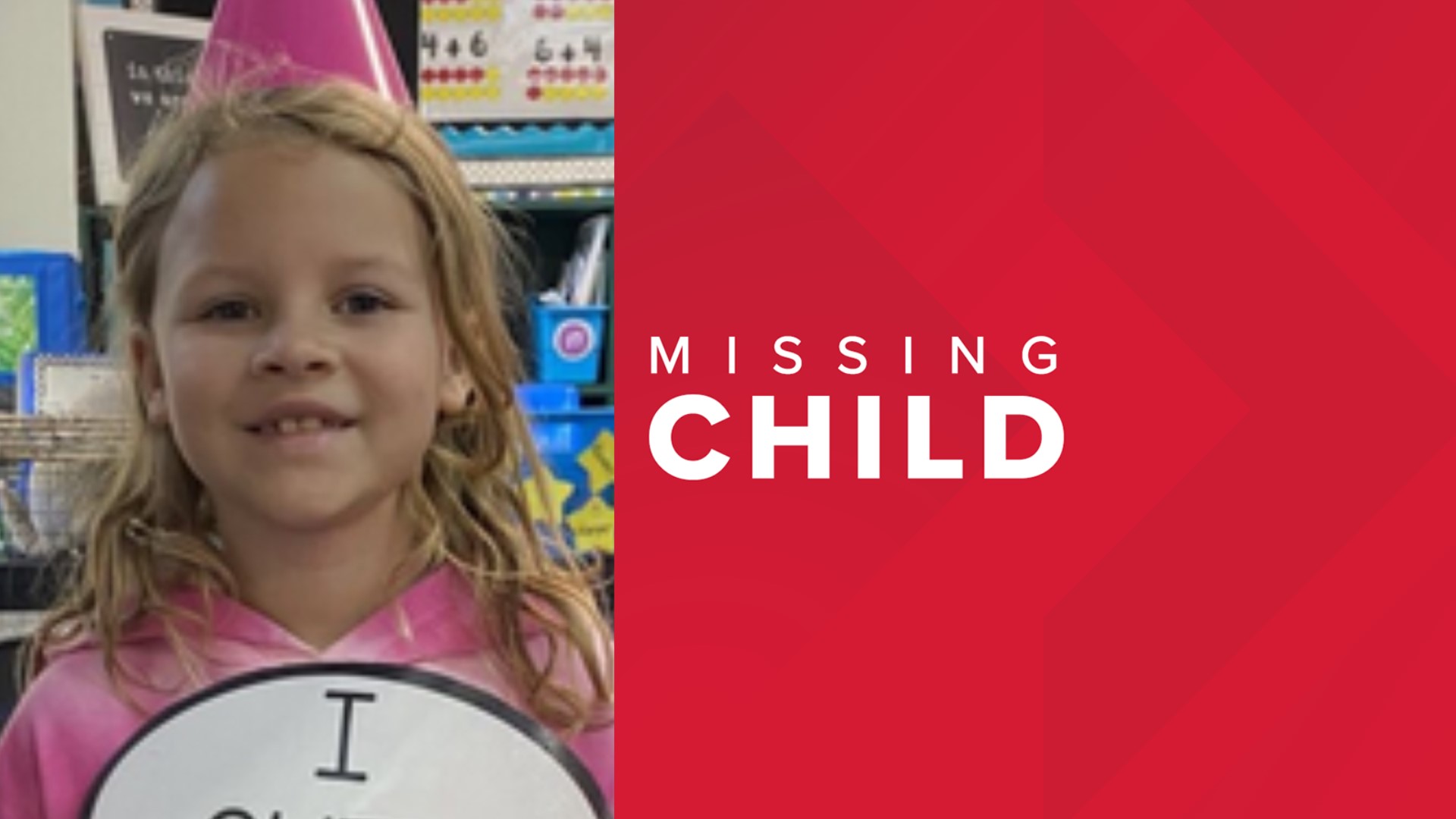 Seven-year-old Athena was last seen around County Road 3573 in Paradise. Anyone with information should call the Wise County Sheriff's Office (WCSO) at 940-627-5971.