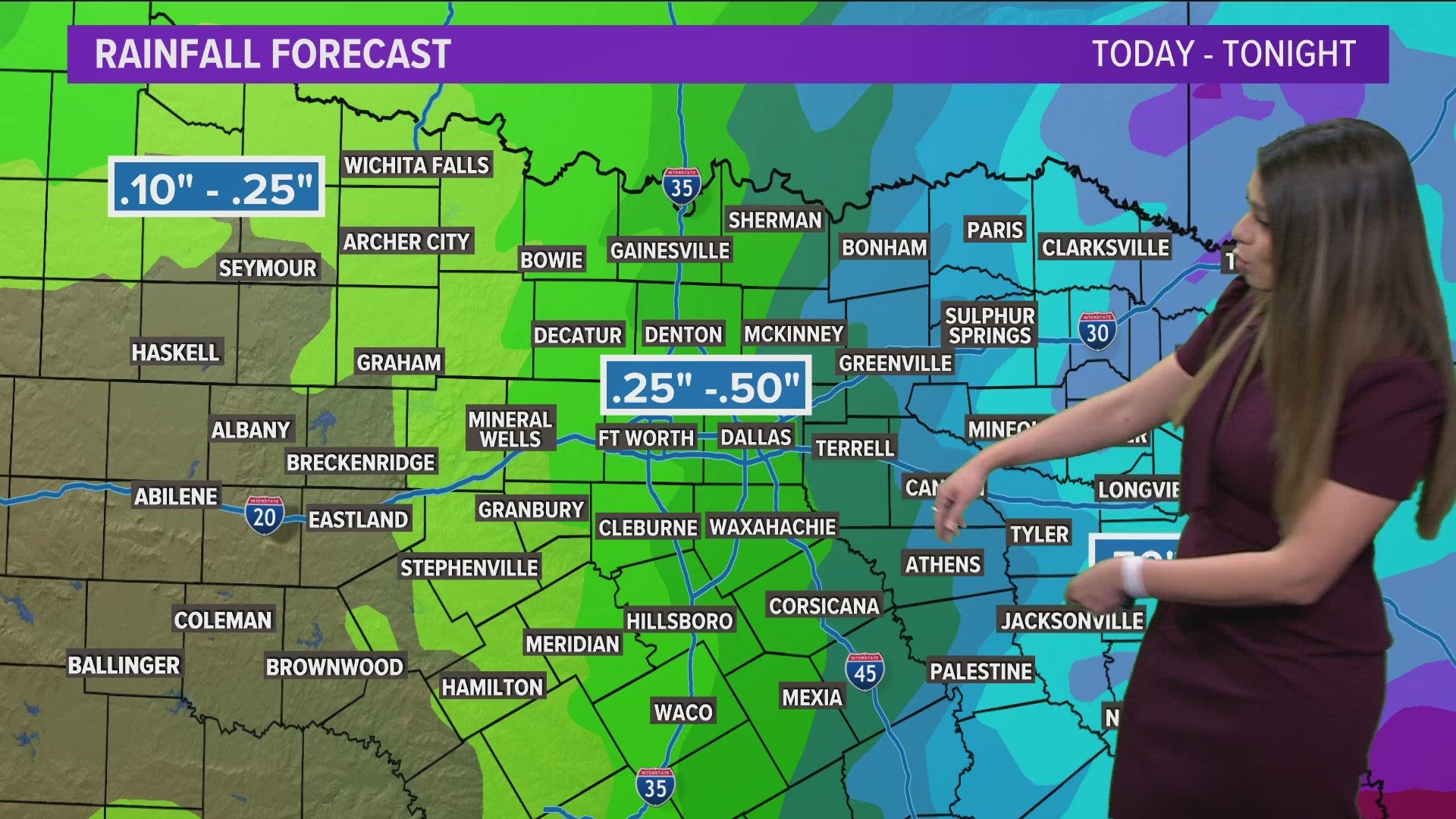 Rain coverage Thursday is expected to be higher to the east of Dallas-Fort Worth.