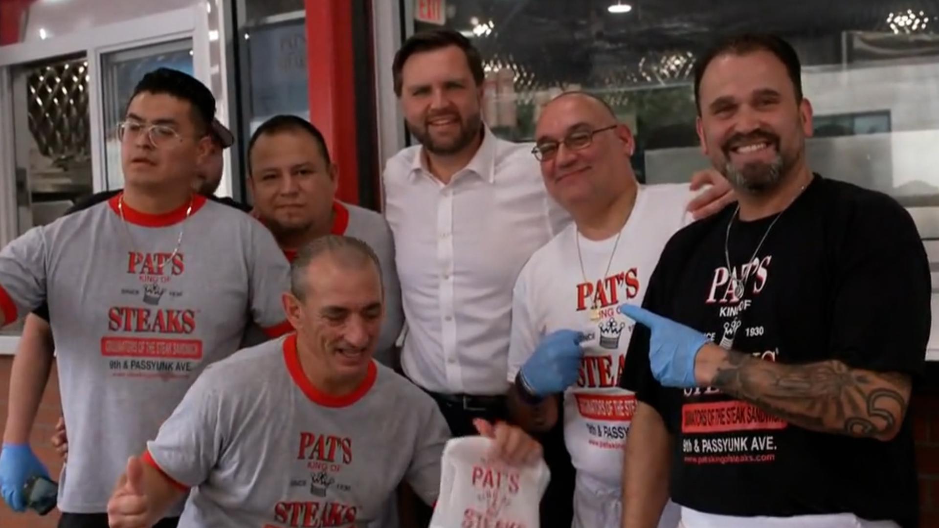 Vice presidential nominee JD Vance is on the campaign trail in Philadelphia. Vance stopped at Pat's Steaks to grab a famous philly cheesesteak.