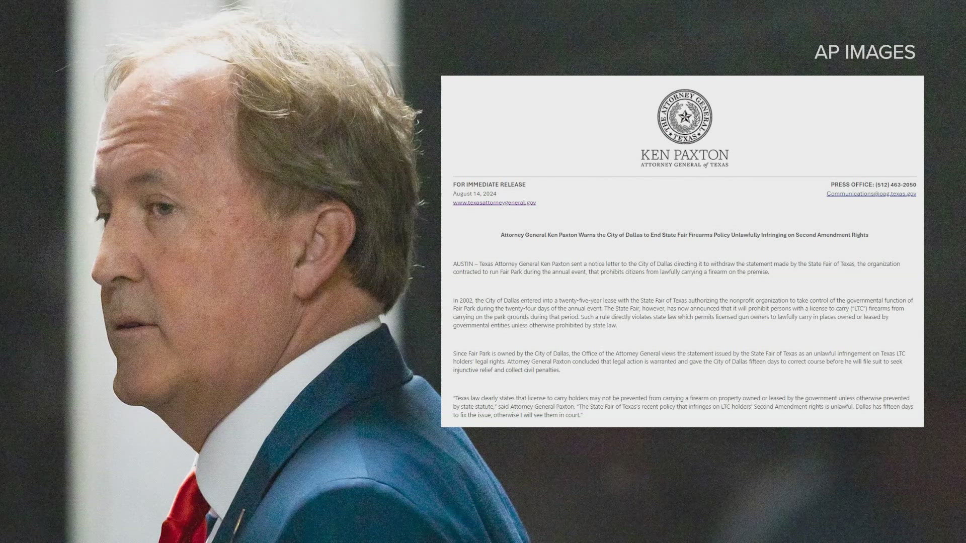 The ban came after a shooting at the State Fair of Texas two years ago.