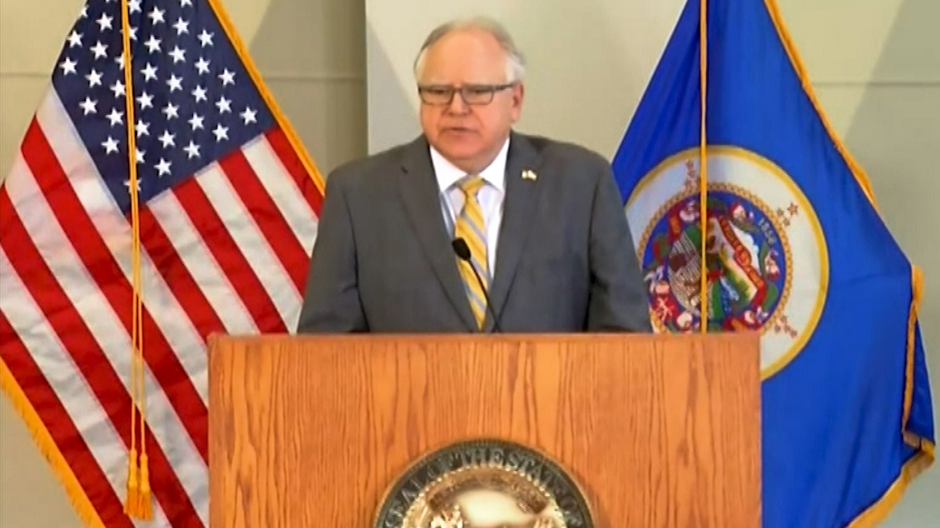 On May 29, 2020, Minnesota Governor Tim Walz spoke after George Floyd protests began in Minneapolis. On August 8, 2024, Kamala Harris chose Walz as her running mate.