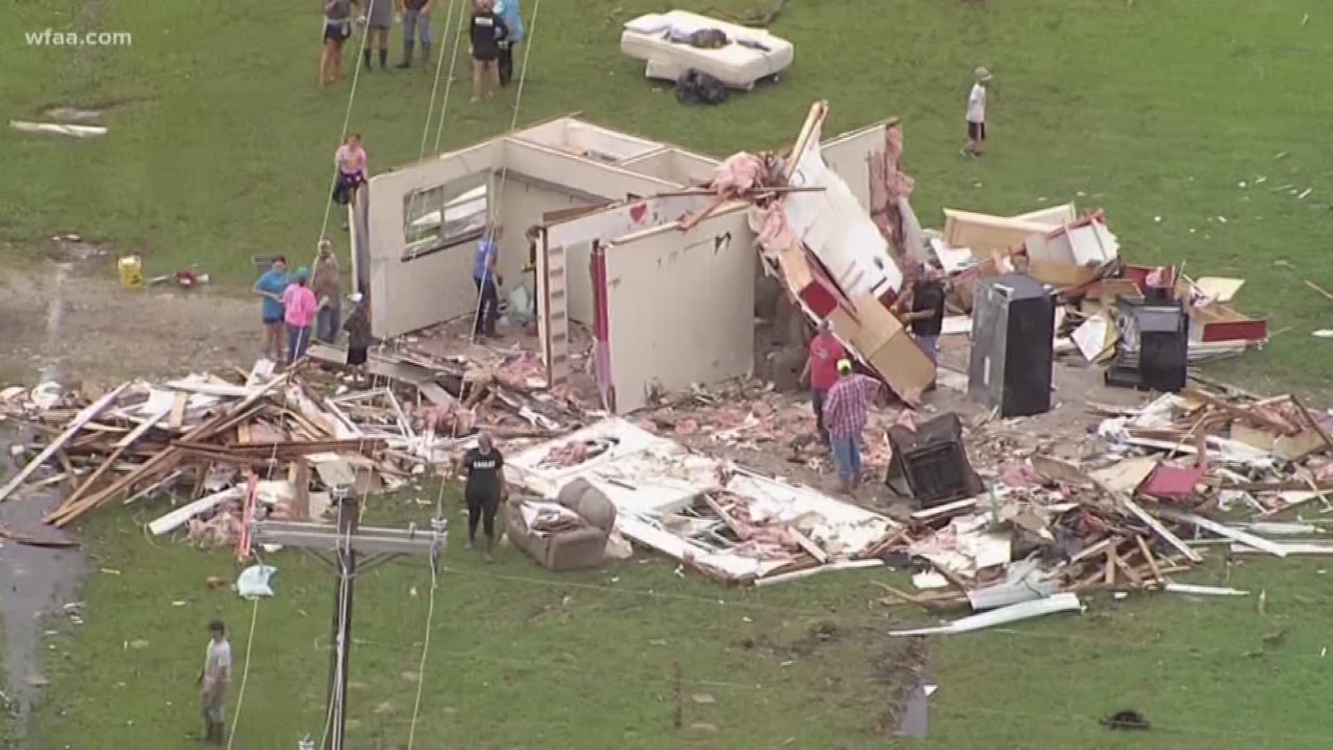 Survey teams worked to confirm tornadoes after eight were reported in the North Texas area.