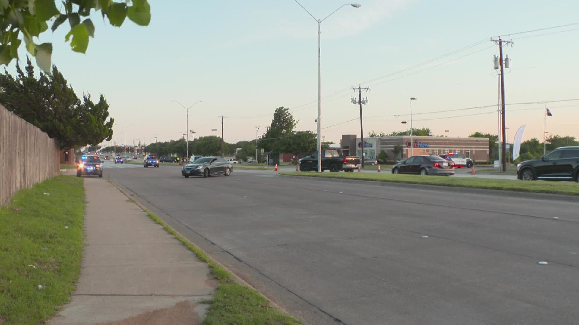 Three children and a woman have been hospitalized after a vehicle involved in a crash veered into a group of pedestrians Sunday evening, Fort Worth police said.