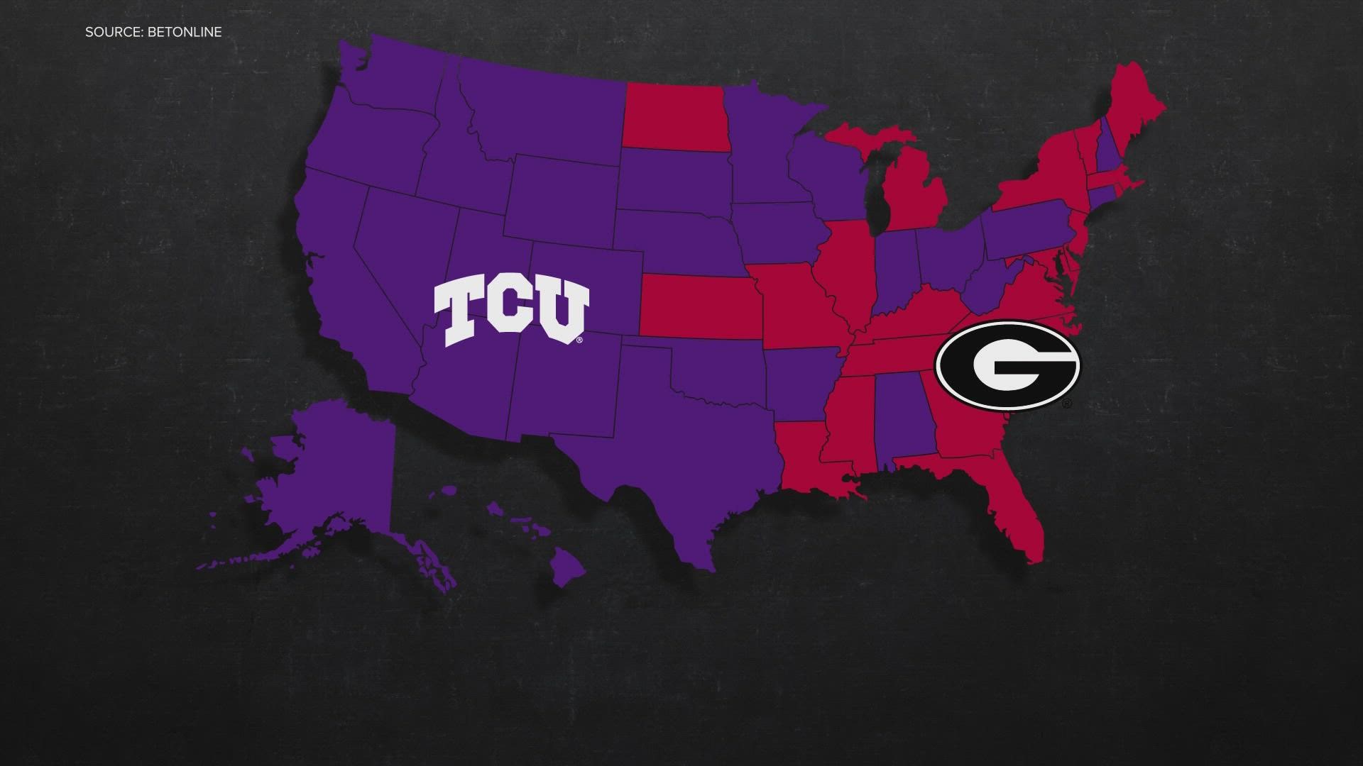 More than half of the country will be rooting for TCU against Georgia, according to survey.