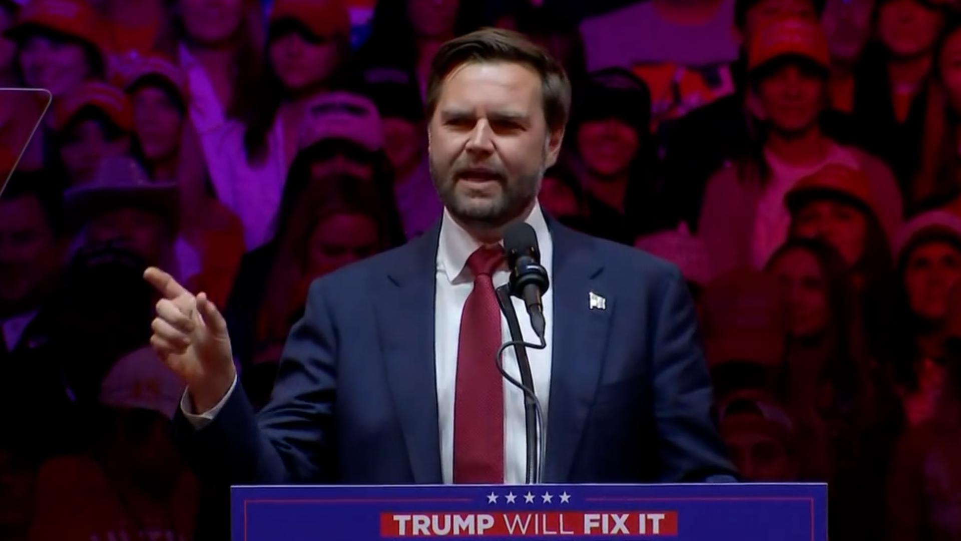 Sen. JD Vance delivered remarks at a campaign event inside Madison Square Garden in New York City on October 27, 2024.