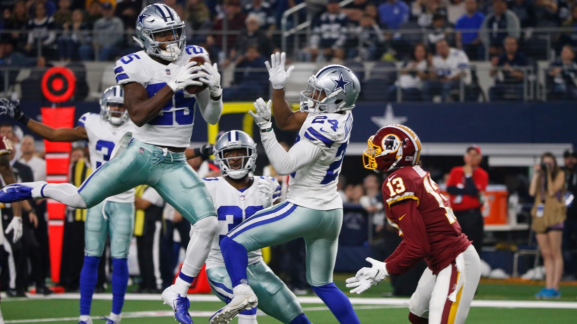 Houston, TX, USA. 7th Oct, 2018. Dallas Cowboys free safety Xavier Woods  (25) celebrates after breaking up a pass during the fourth quarter against  the Houston Texans in the NFL football game