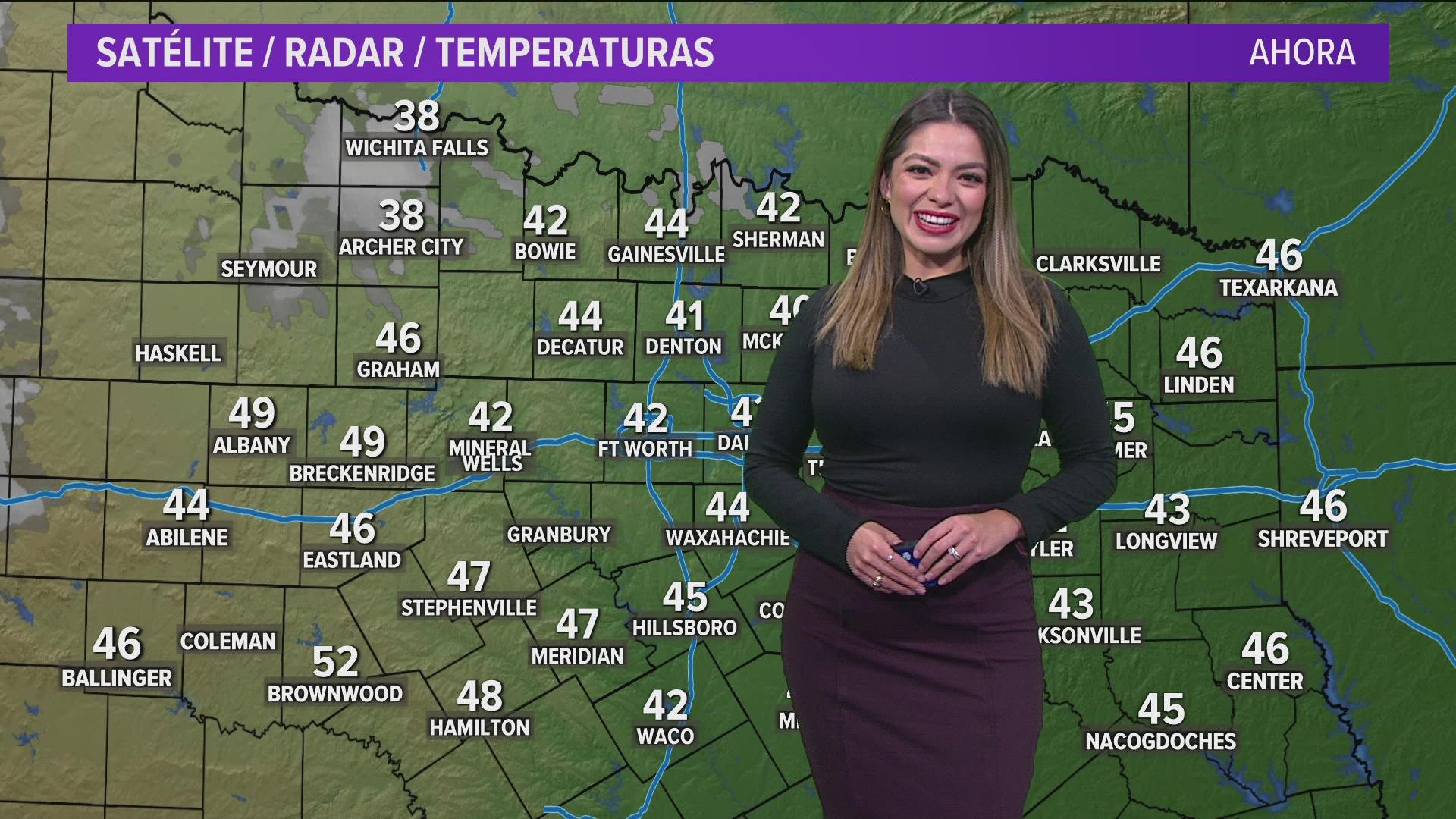 Clima en Dallas-Fort Worth ahora: Aire frió y lluvia se espera en el Norte de Texas. Sera suficiente para la nieve?