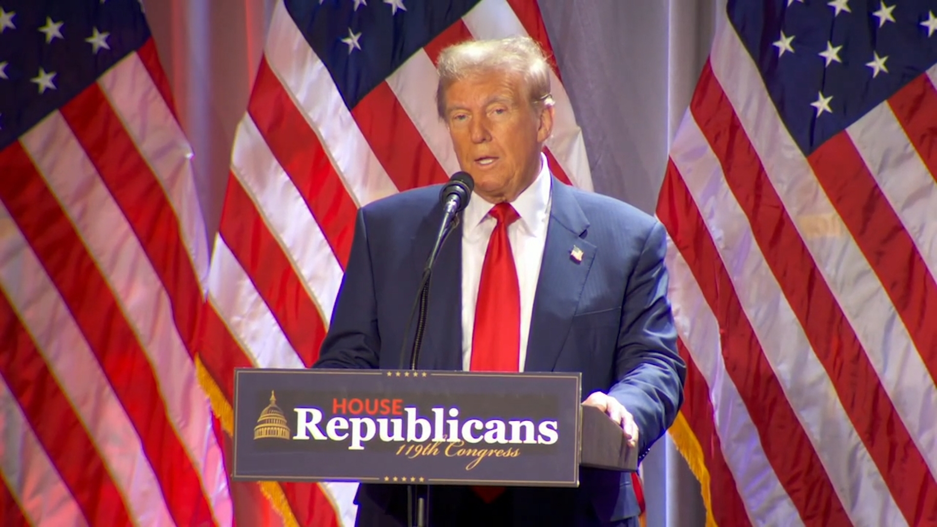 President-elect Donald Trump spoke at the House GOP conference at the Hyatt Regency Capitol Hill on November 13, 2024.