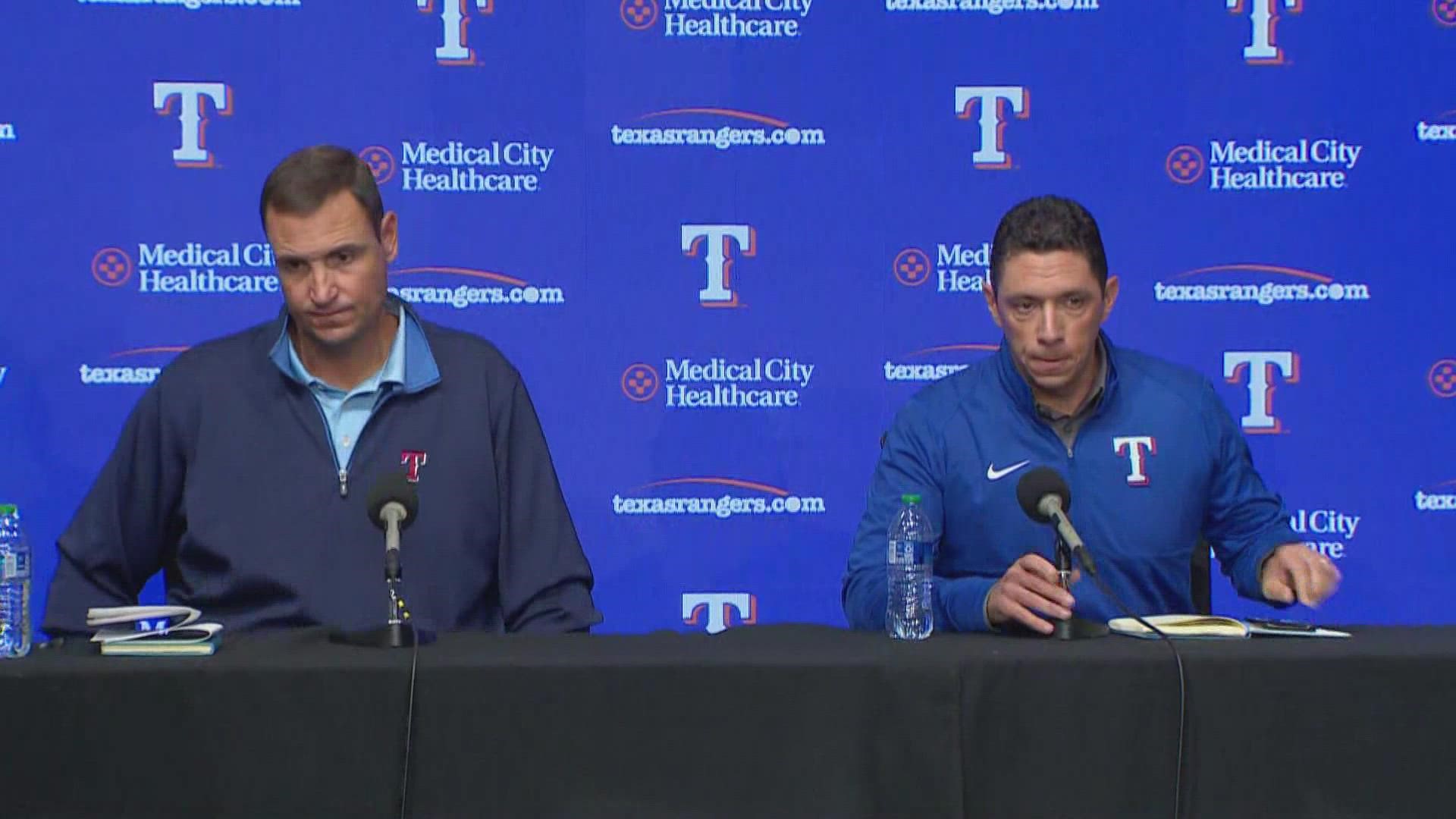 Texas Rangers officials discuss why they fired manager Chris Woodward after four seasons.