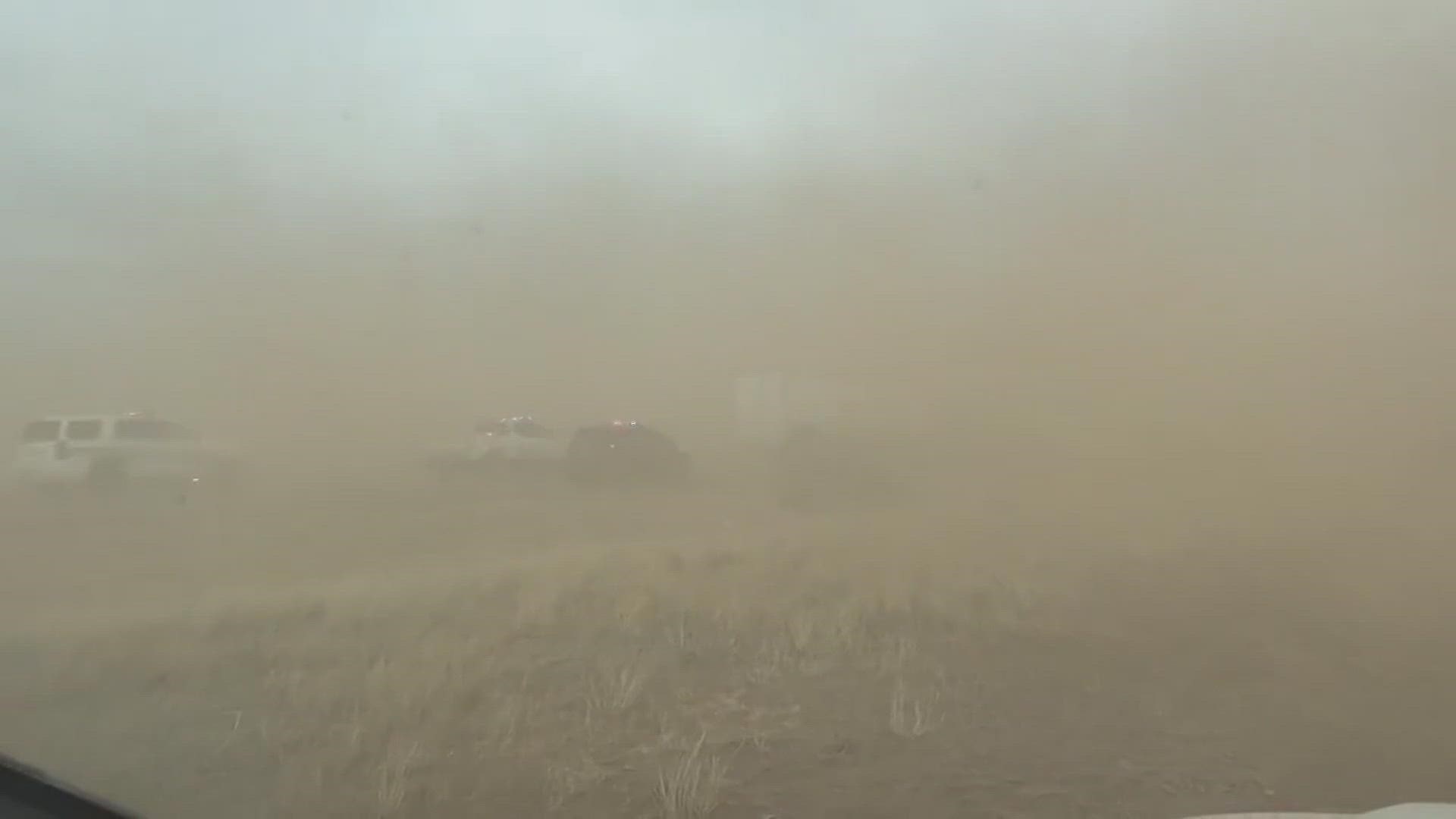 A dust storm in Randall County, which is just south of Amarillo, Texas, is causing visibility issues.