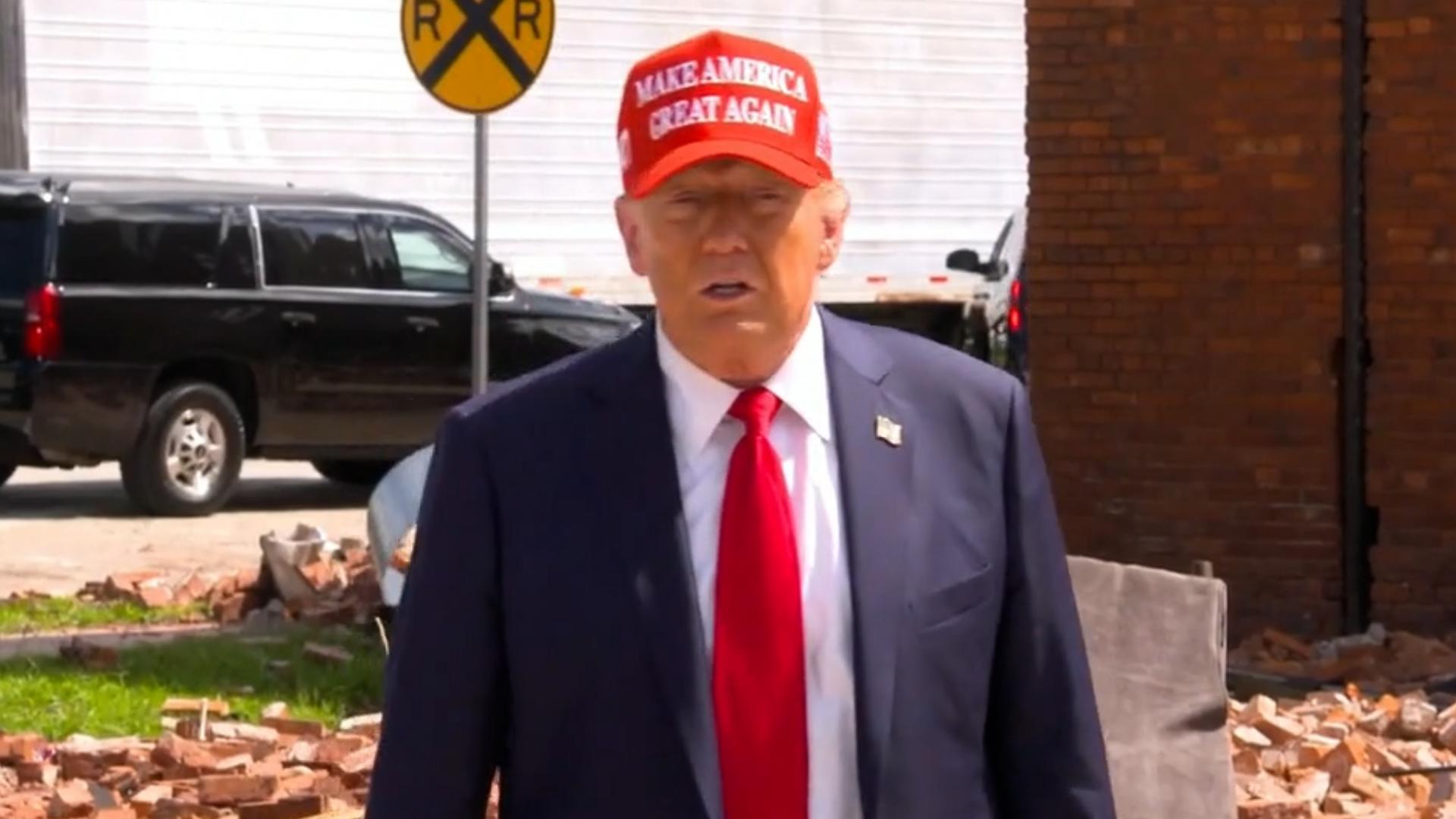 Former President Donald Trump spoke and observed a moment of silence in Valdosta, Georgia, a town affected by Hurricane Helene, on September 30, 2024.