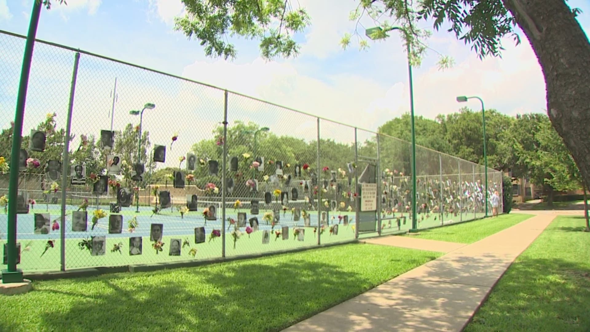 A memorial to honor 'Black lives lost' to violence appeared Thursday morning on a tennis court fence at the City of University Park's Germany Park.