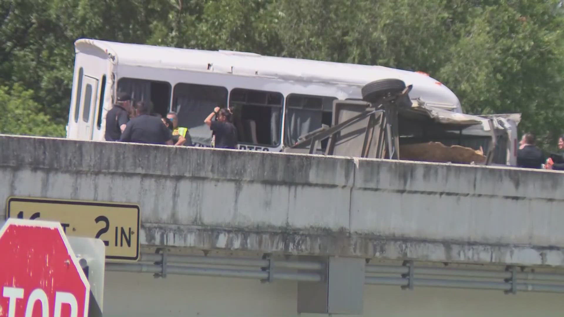 The San Antonio Fire Department says two people were killed and 18 others were injured in an accident involving a small shuttle bus and a Camaro.