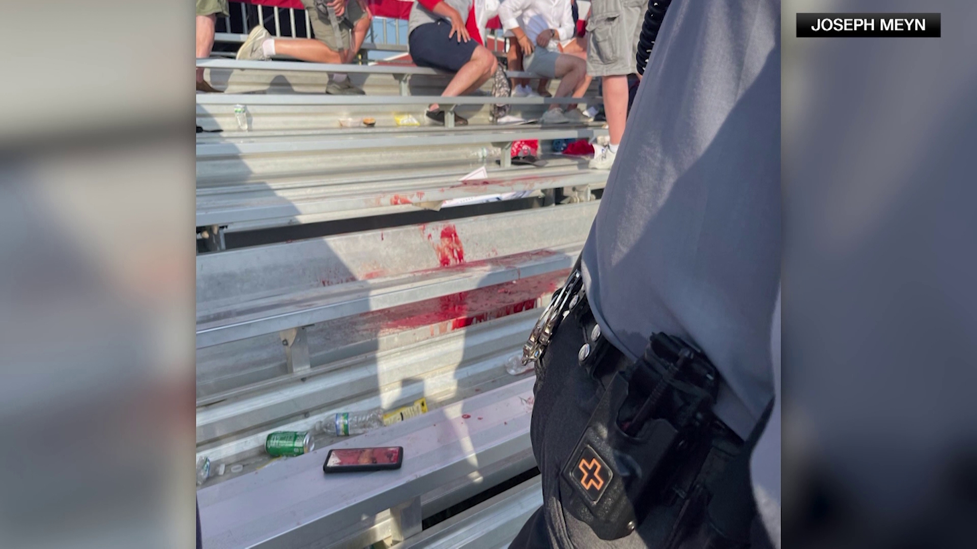 Photographs from Joseph Meyn show blood on the bleachers behind where former President Donald Trump was speaking in Butler County, Pennsylvania, on July 13.