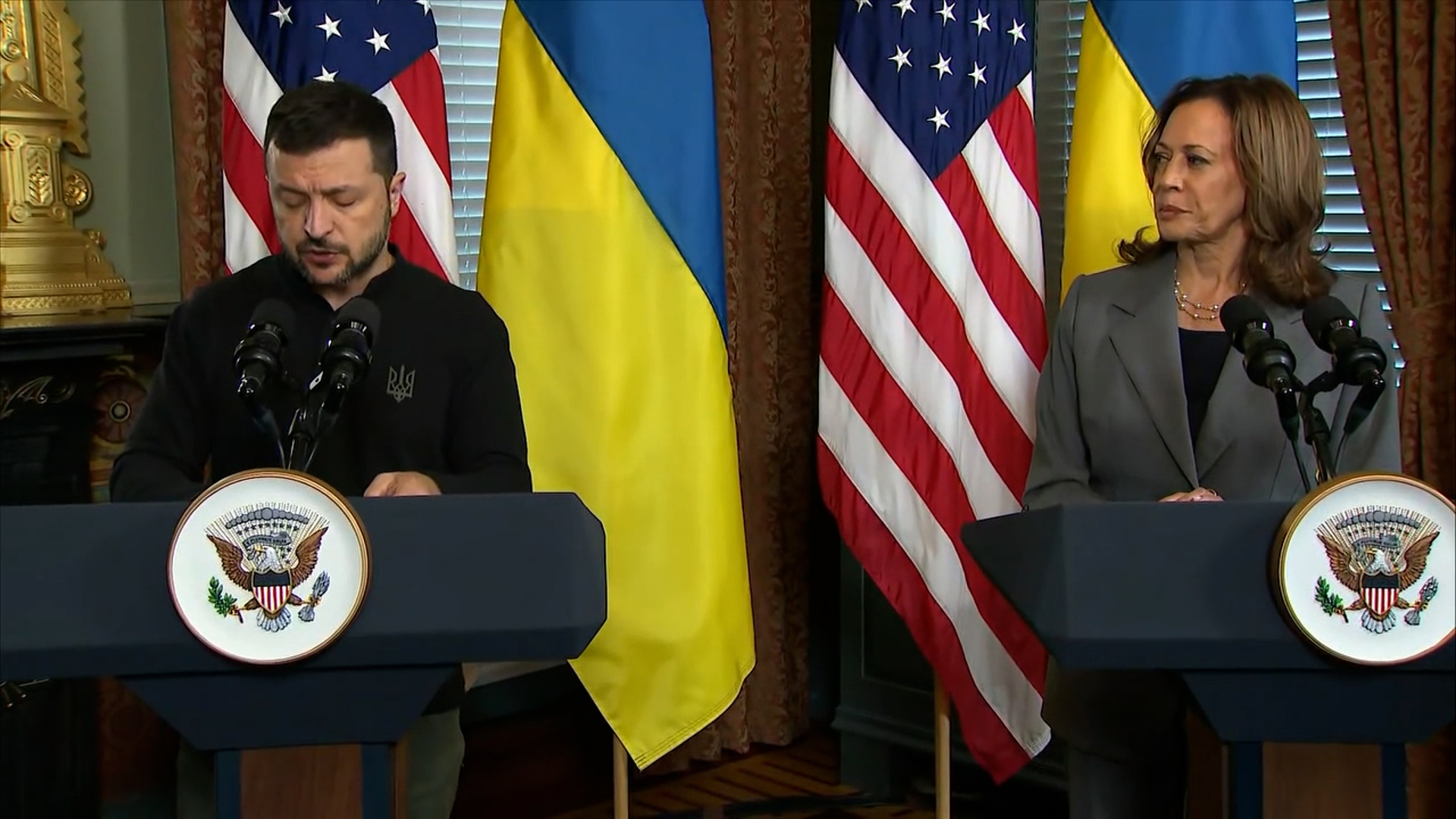 Vice President Kamala Harris and Ukrainian President Volodymyr Zelenskyy delivered remarks to the press on September 26, 2024.