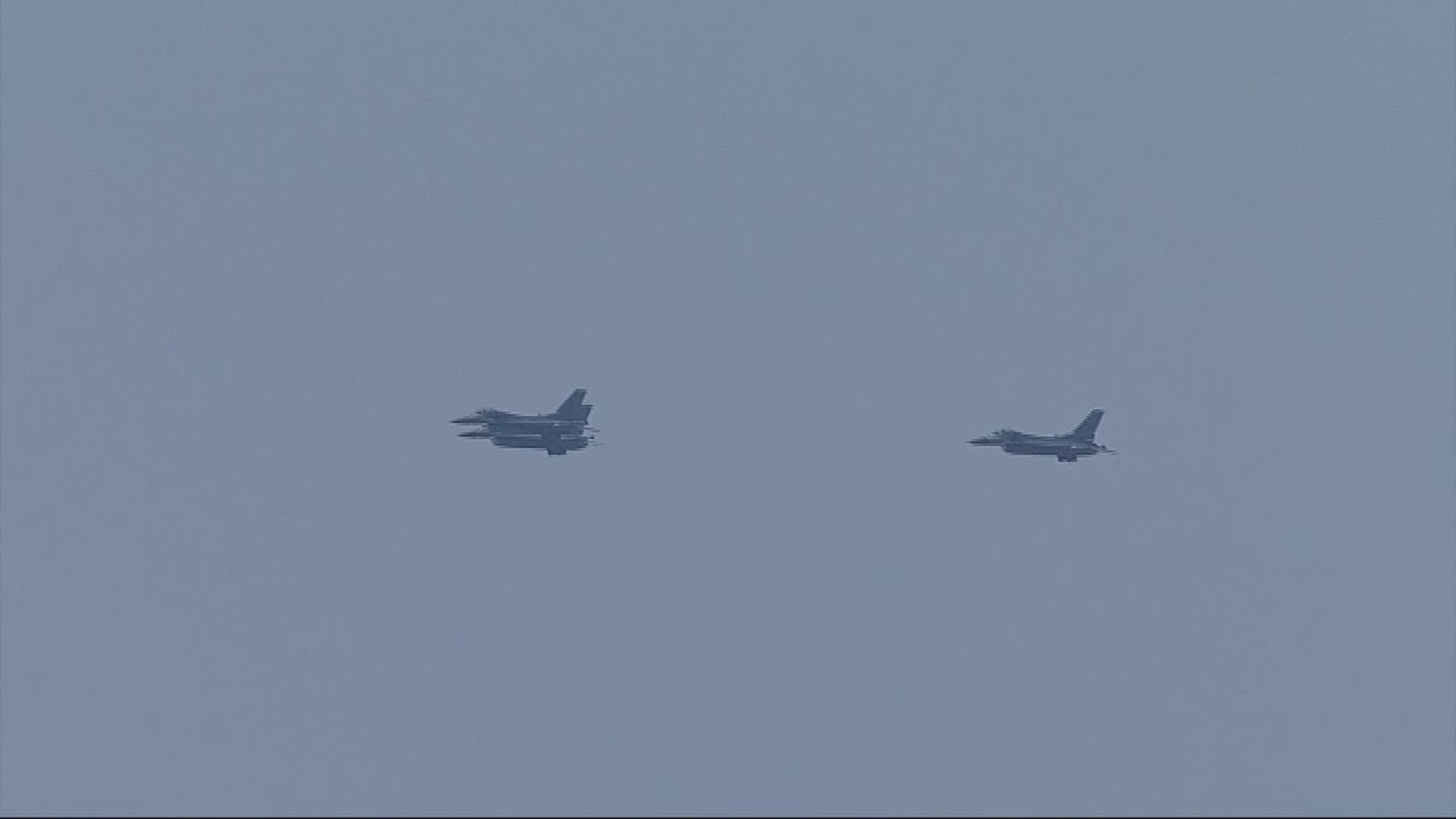 Air Force F-16's performed a missing man formation flyover of H. Ross Perot's memorial