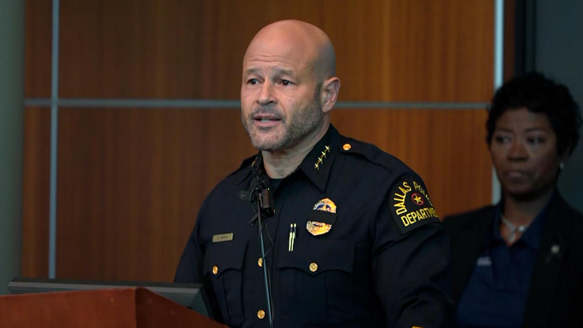 Dallas Police Chief Eddie Garcia spoke in a press conference, saying officers were targeted in a shooting that killed one and injured two others.