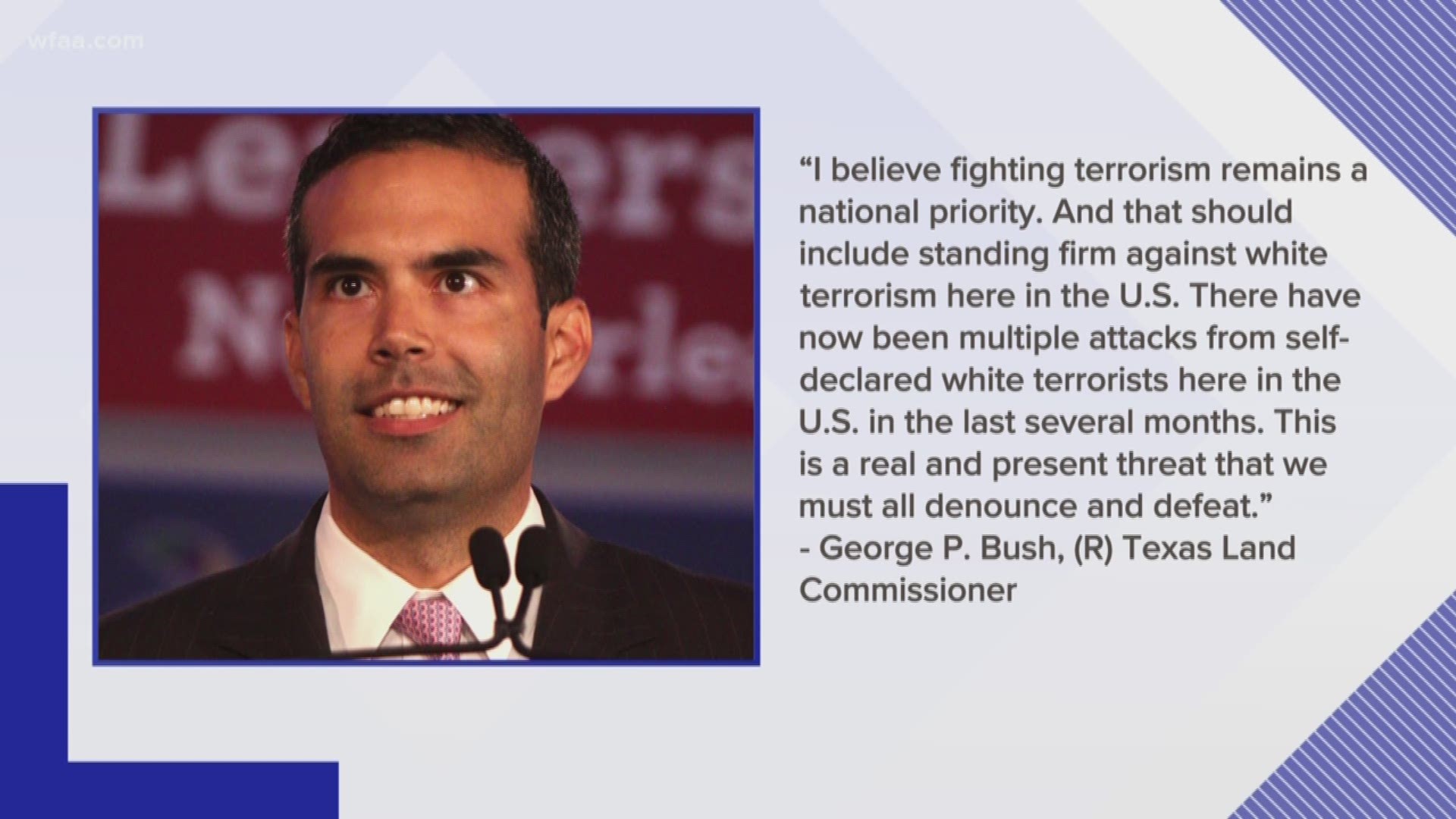 Texas Land Commissioner George P. Bush called the shooter a “white terrorist.” Other notable Texas Republicans had similar responses. But none criticized Trump.