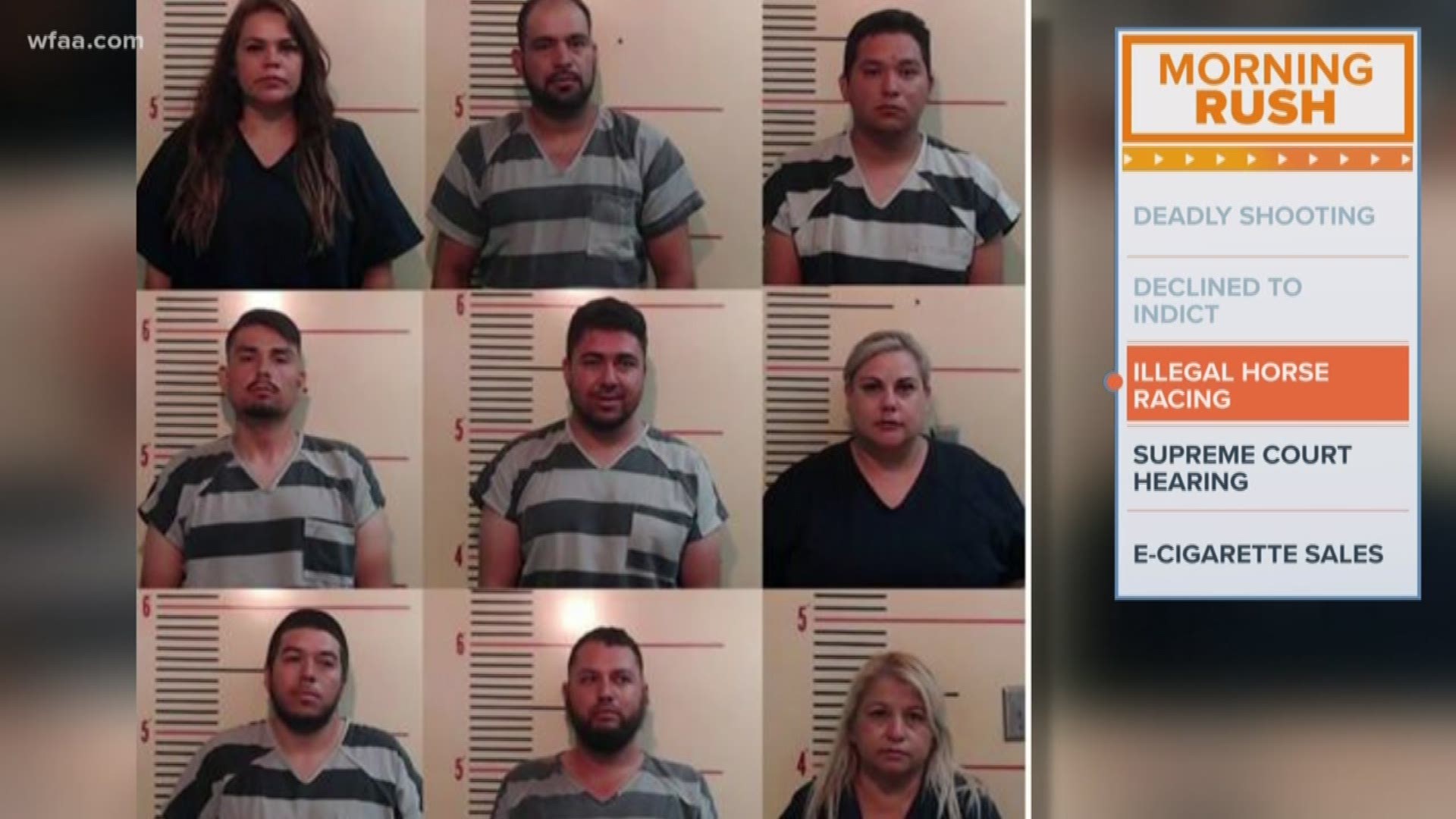Nine people in Parker County were arrested for illegal horse racing.
