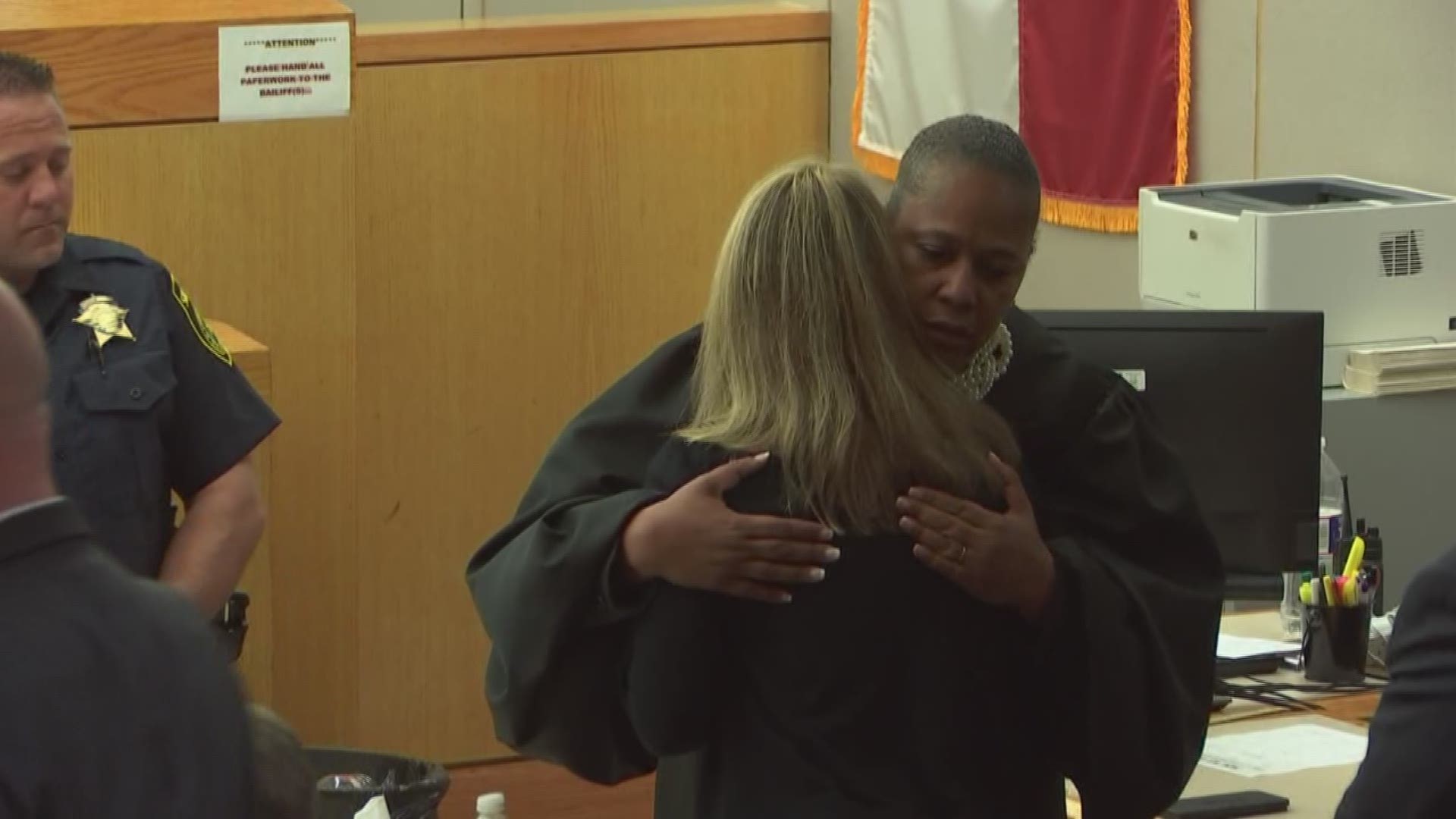 Judge Tammy Kemp shared a few words with and hugged Amber Guyger after the end of the trial.