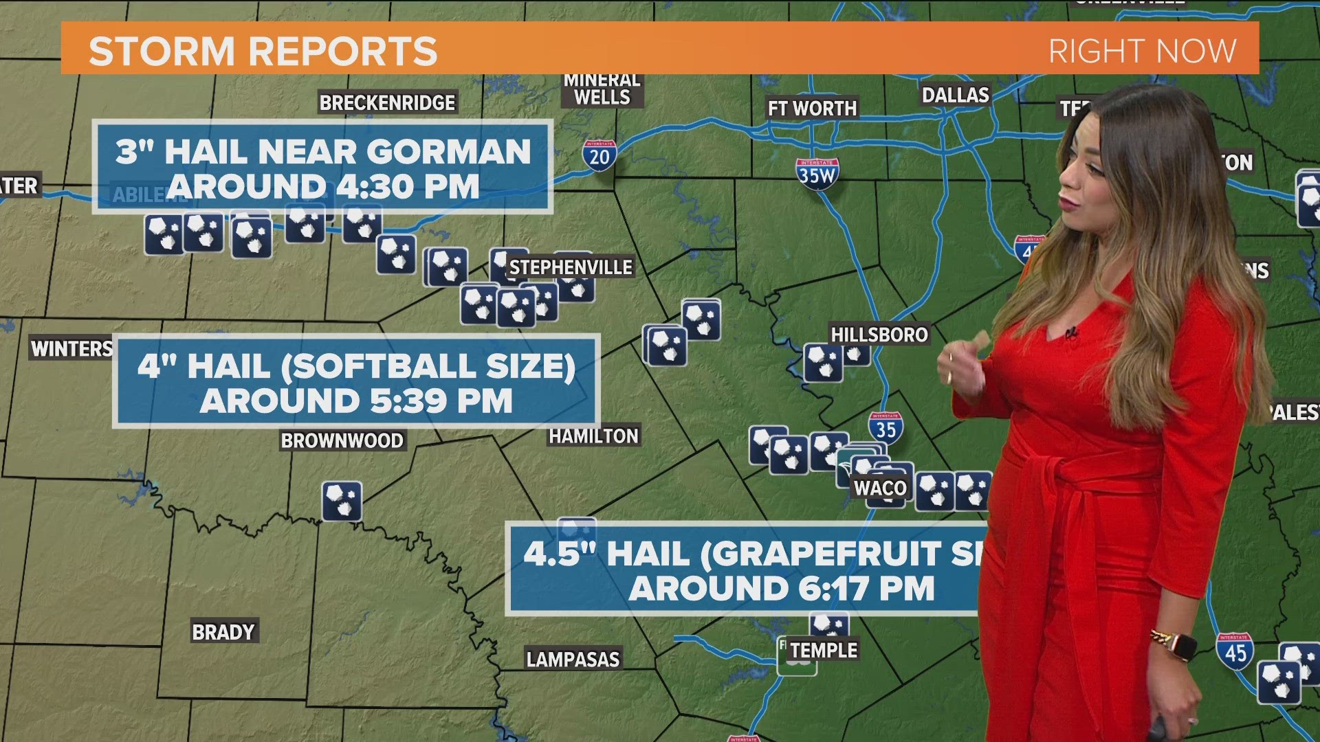 The Stephenville area saw up to grapefruit-sized hail in Wednesday's storms.