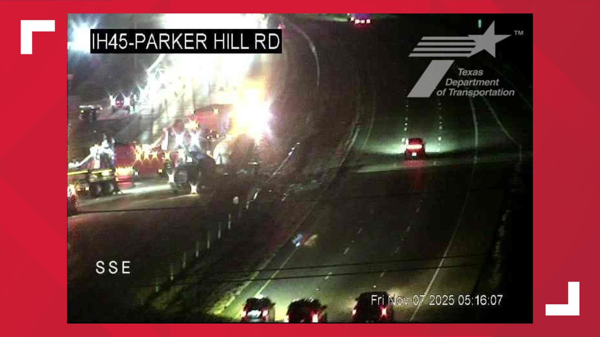 Crash involving overturned semi-truck shuts down I-45 heading toward ...