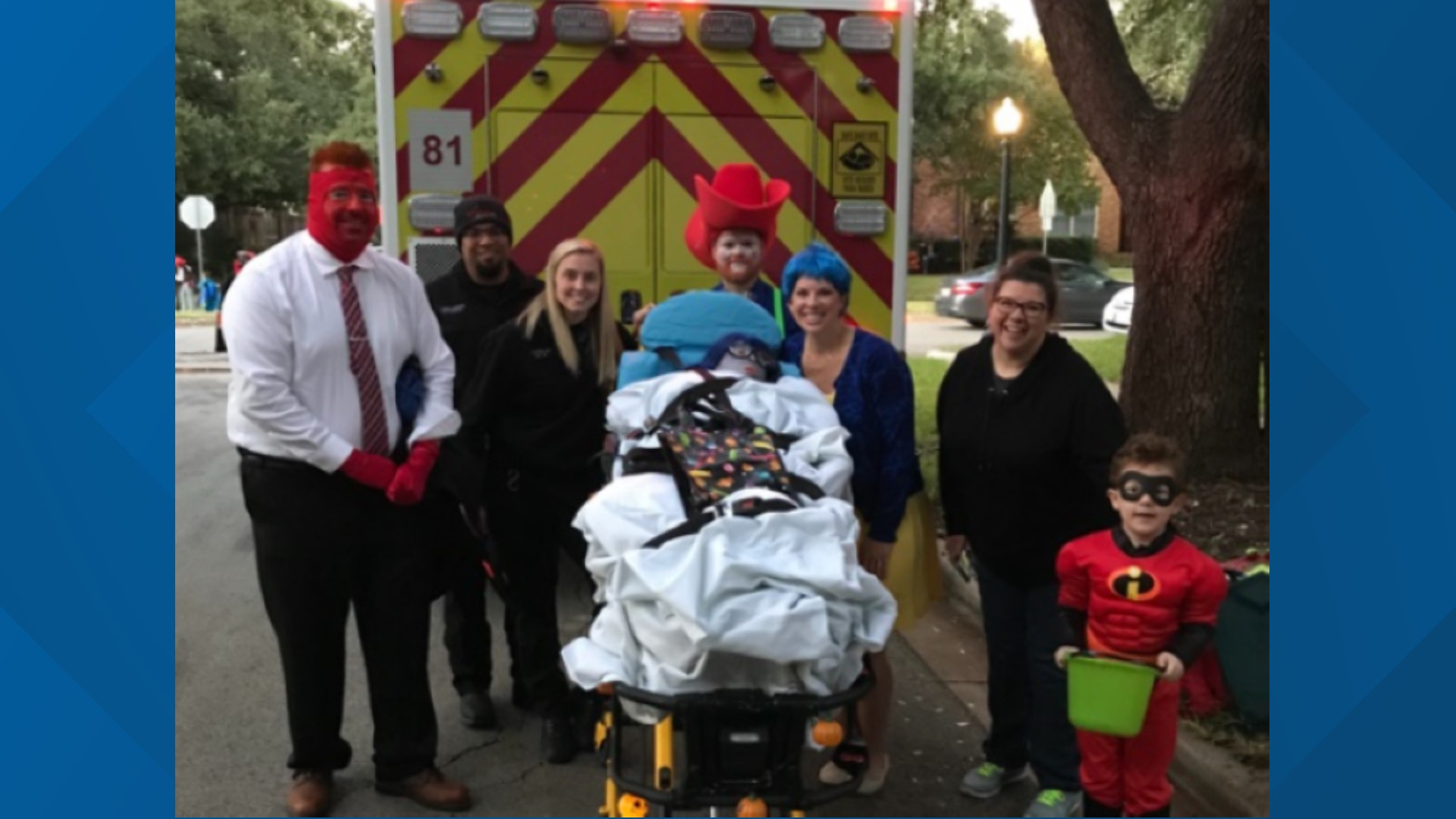 One or two kids and their families will be picked up from home in a decked-out ambulance and taken to a special Fort Worth neighborhood to fill their candy bags.