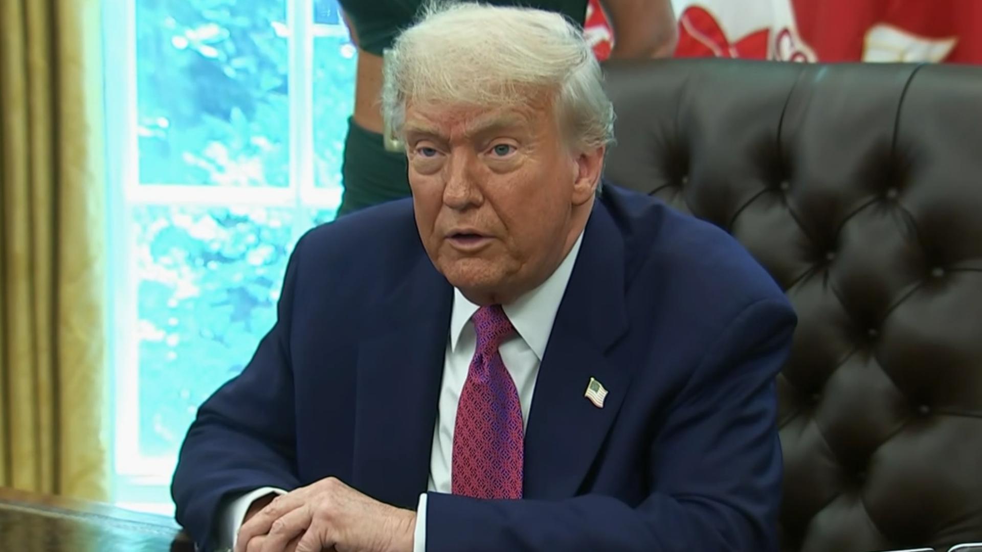 President Donald Trump spoke to reporters at a press conference inside the Oval Office at the White House in Washington D.C. on June 10, 2025.