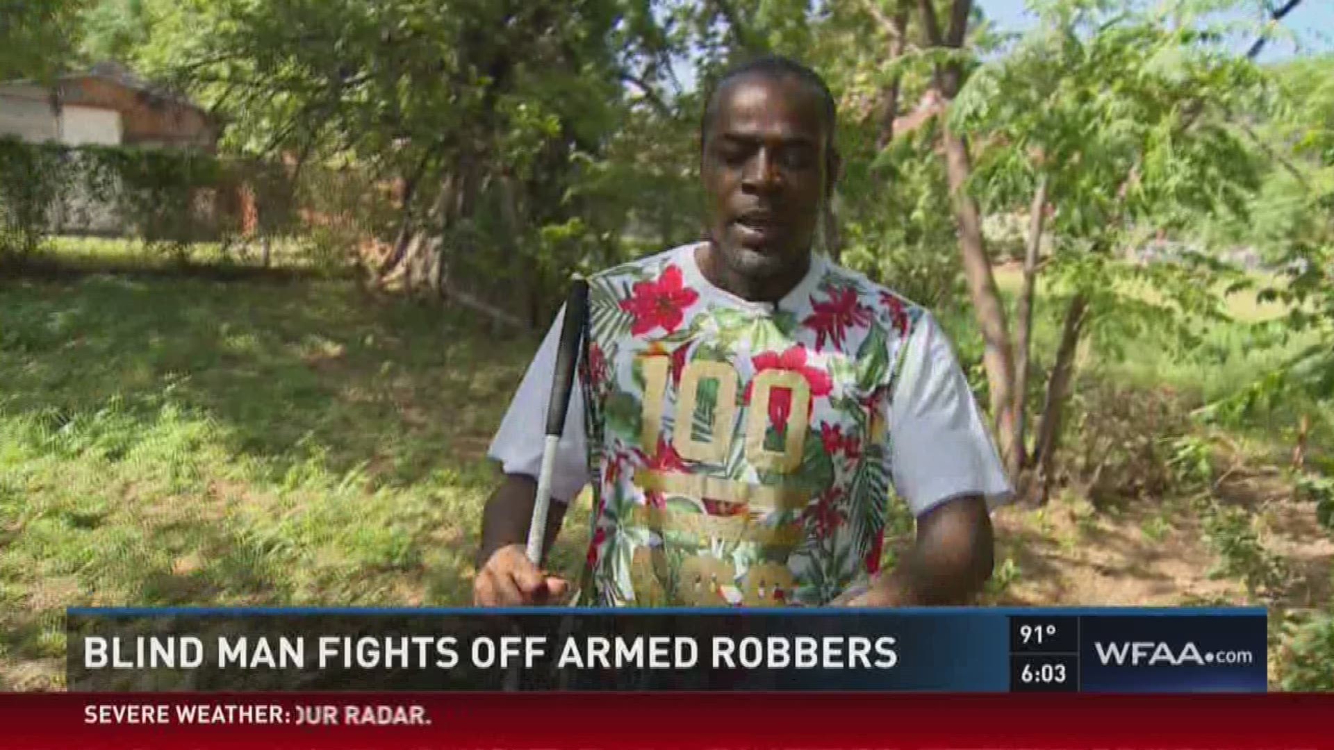Blind man fights off armed robbers