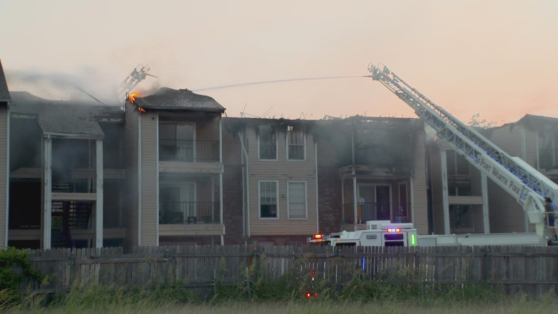 The fire happened at the Ridgecrest at Hulen Bend apartment complex in Fort Worth. Significant damage could be seen to the third floor.