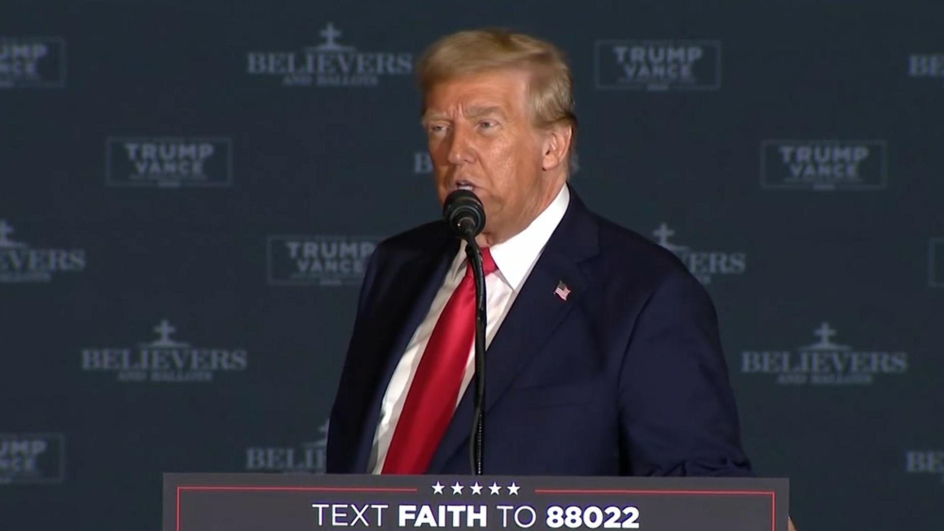 Former president Donald Trump spoke at the 11th Hour Faith Leaders Meeting in Concord, North Carolina, on October 21, 2024.