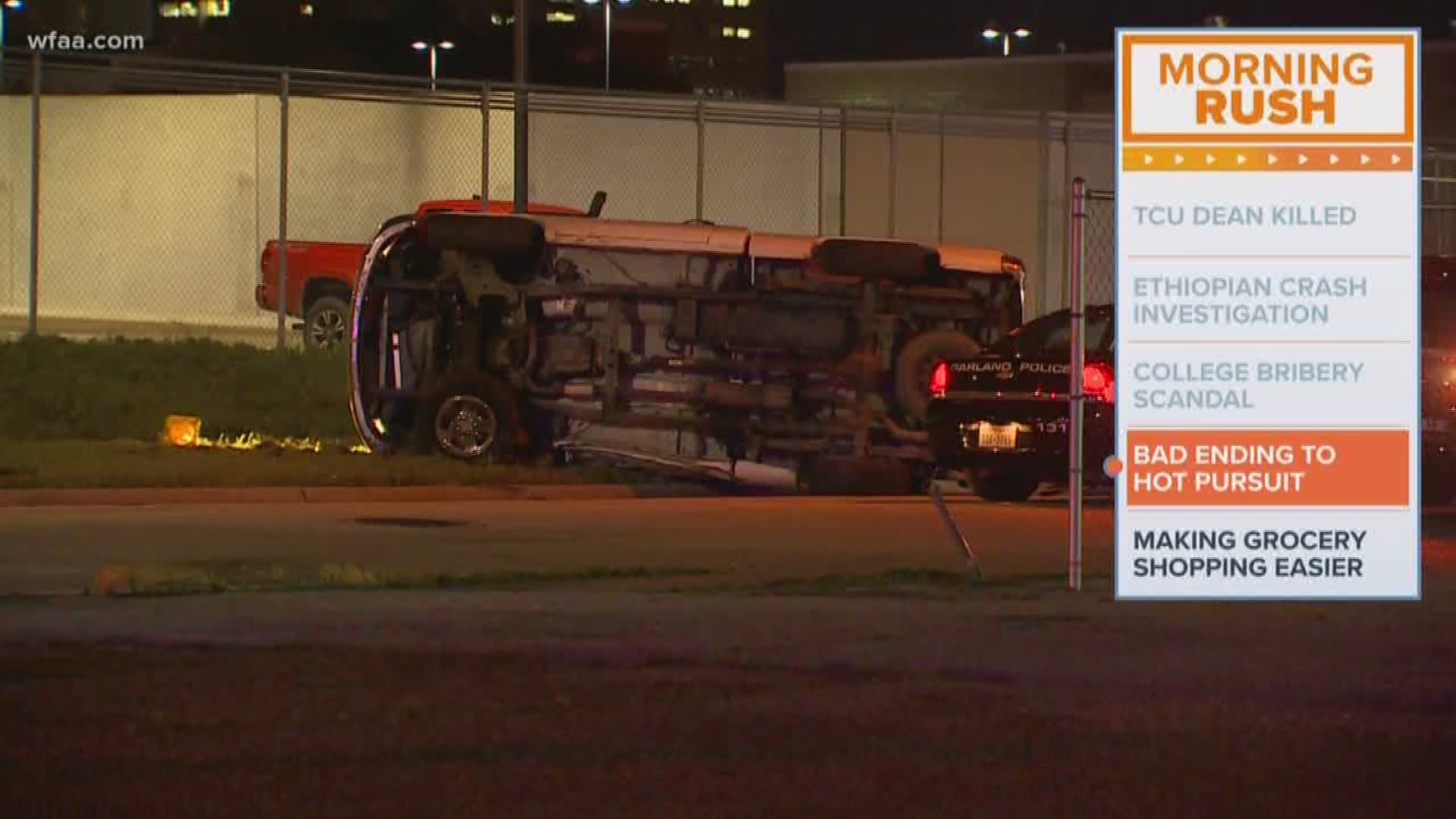 Stolen car hits another vehicle then flips over in Dallas