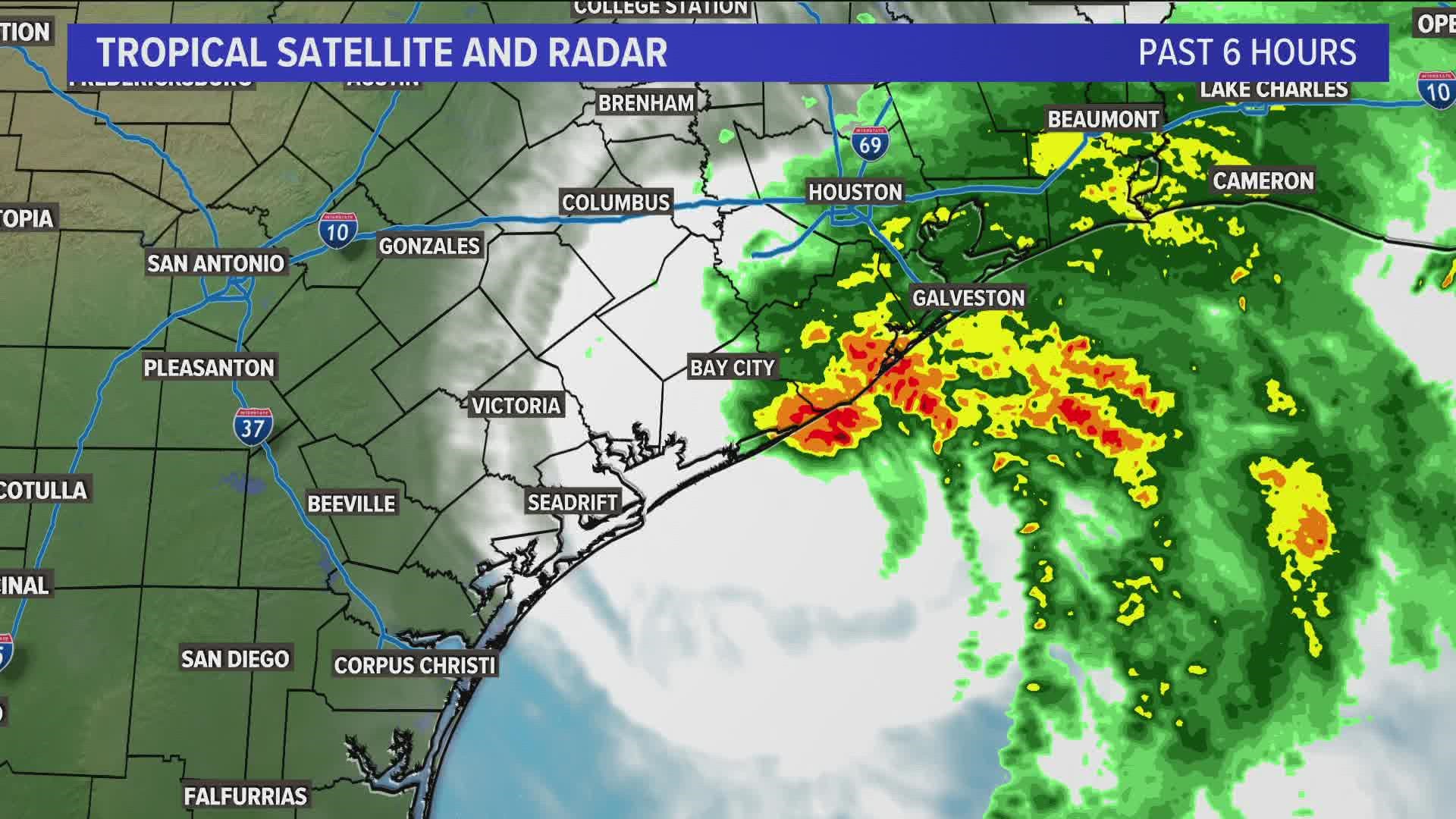 The storm has been skirting the Texas coastline all night long and is expected to make landfall late Monday night or early Tuesday morning.