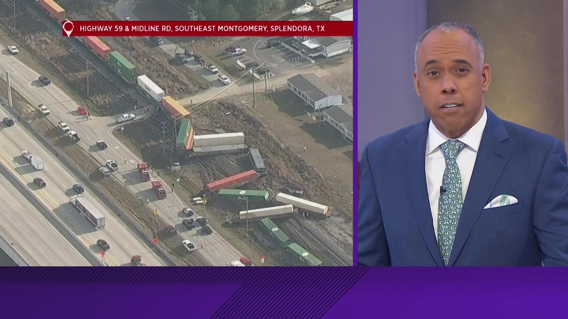 At least 15 train cars derailed in the crash.