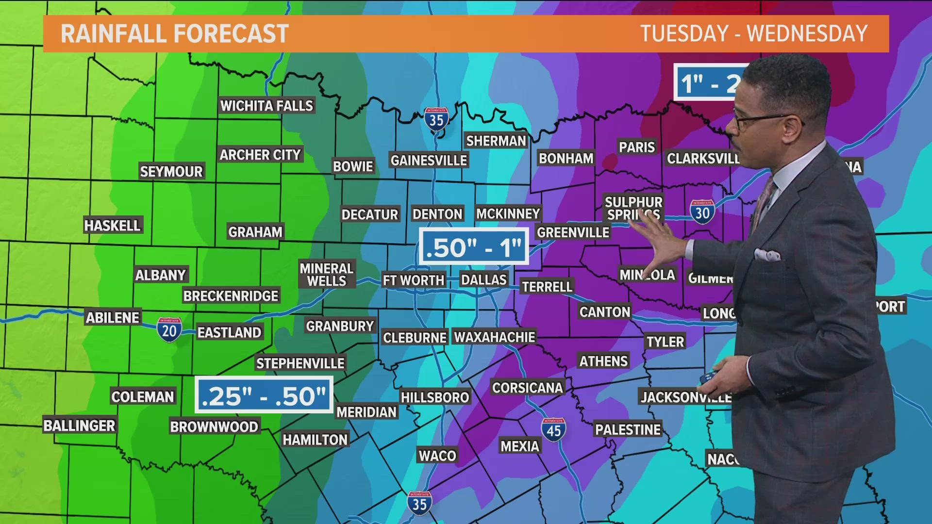 Get ready for a round of rainfall Tuesday and Wednesday.