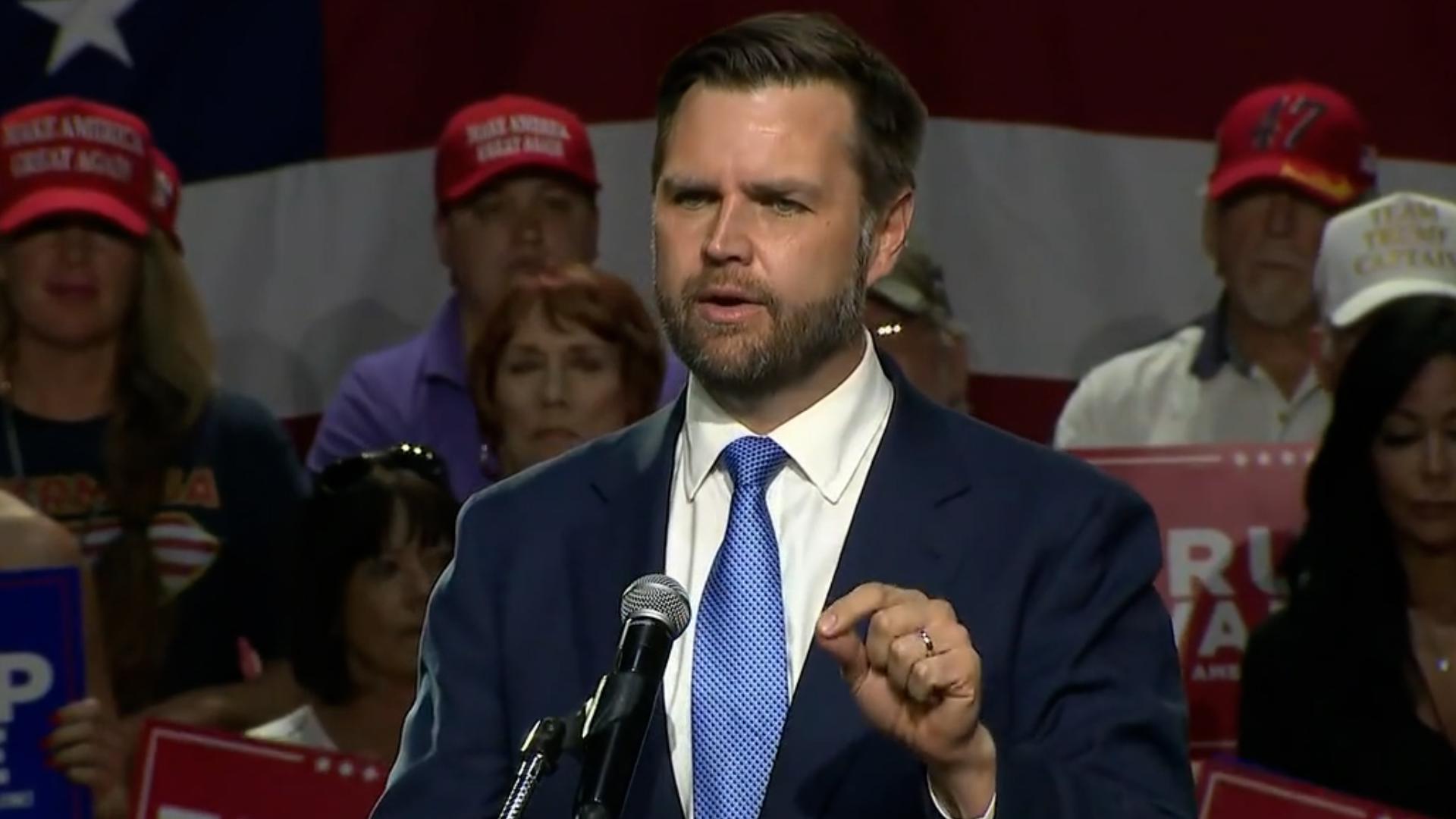 Republican vice presidential nominee JD Vance spoke at a campaign event in Reno, NV, speaking about the media's portrayal of Vice President Kamala Harris.