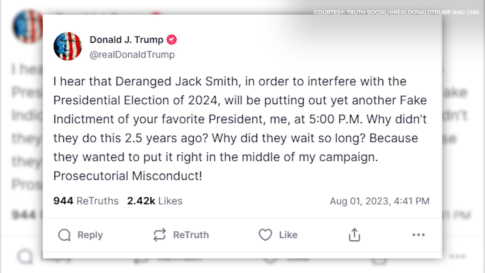 Former President Donald Trump Reacts To Indictment On Truth Social ...