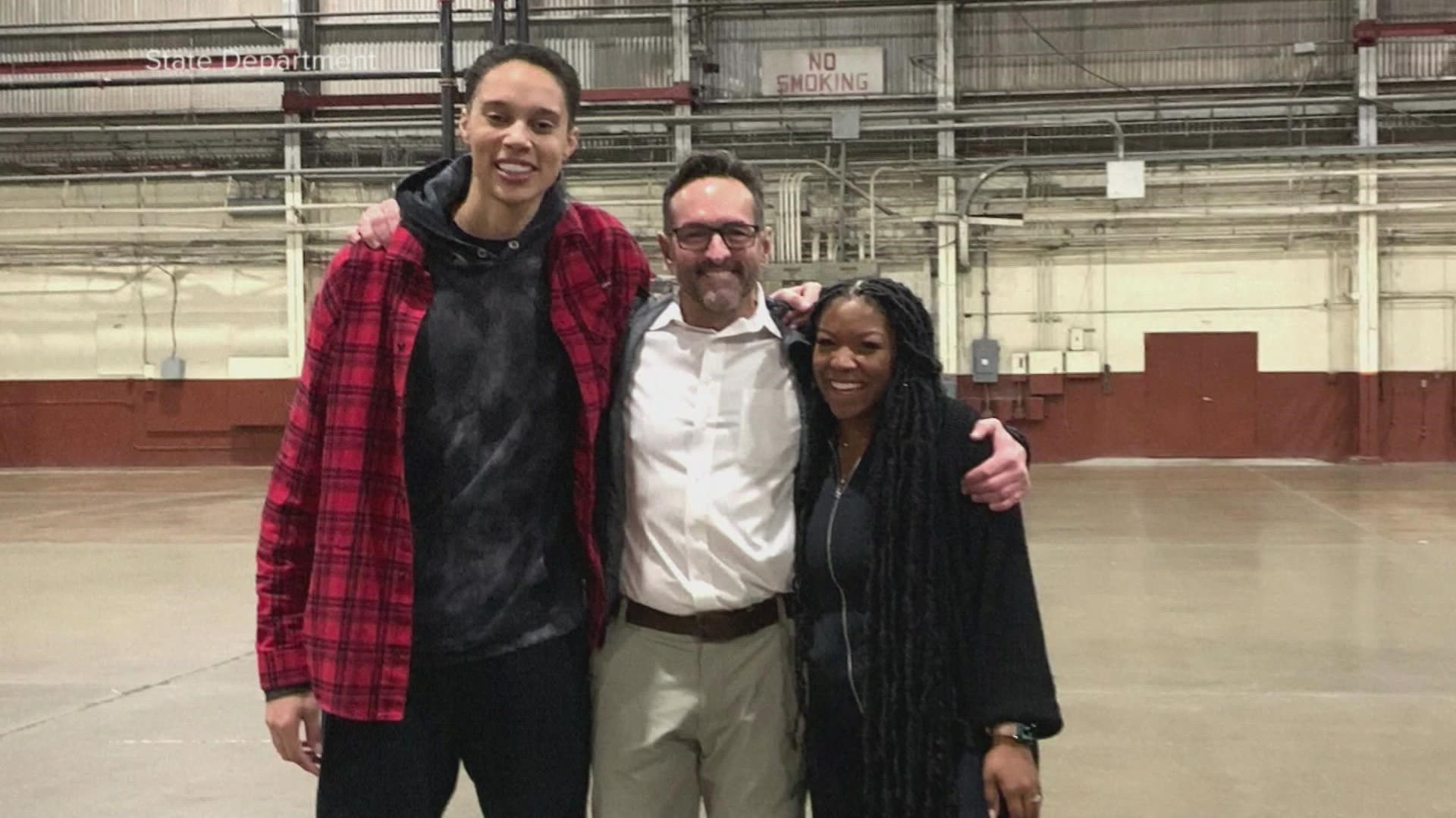 A U.S. envoy shared details of Griner's flight home, saying the star was thrilled to hear English and meet the plane's crew.
