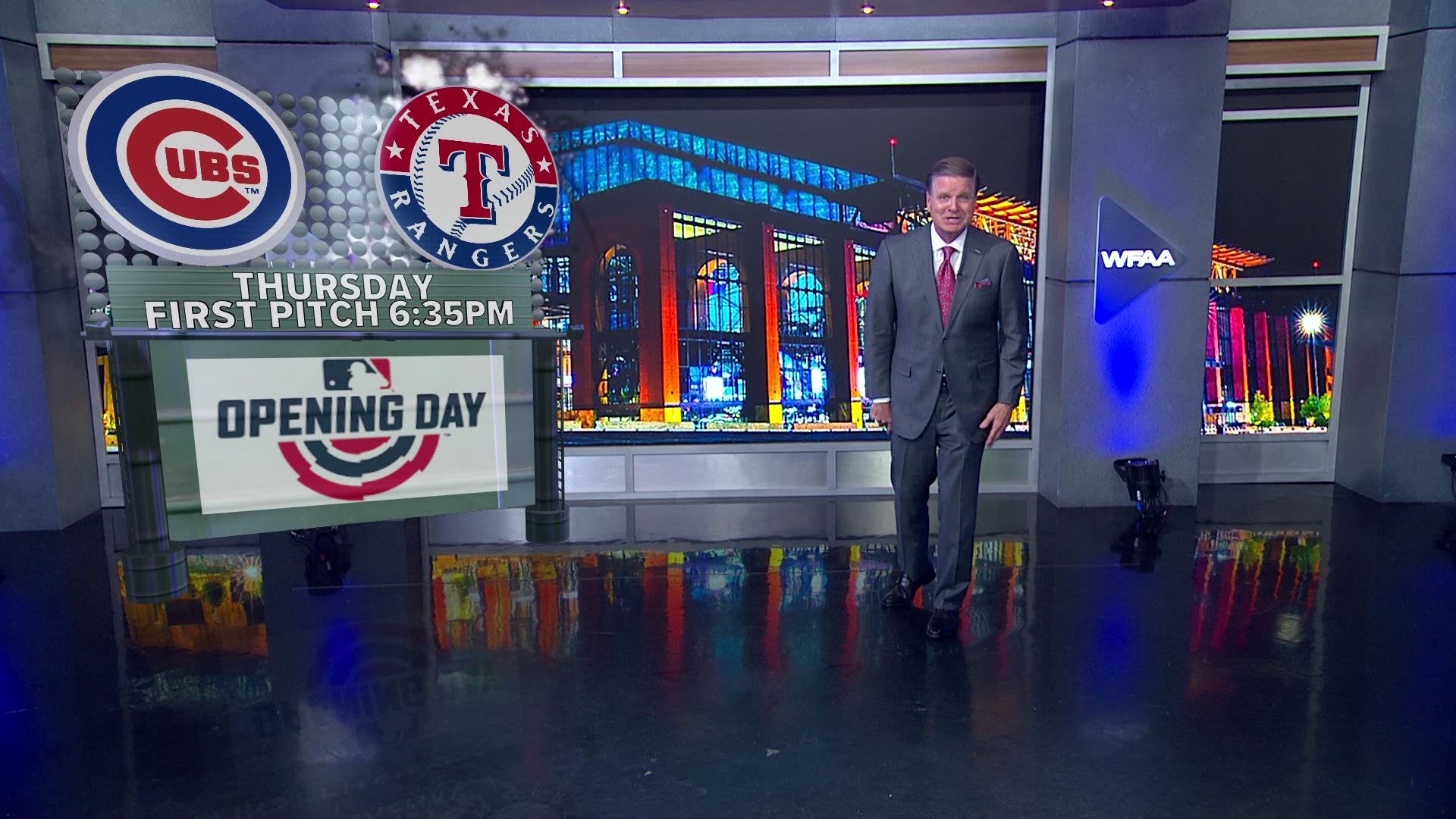 The first pitch between the Texas Rangers and the Chicago Cubs will be at 6:35 p.m. Thursday.